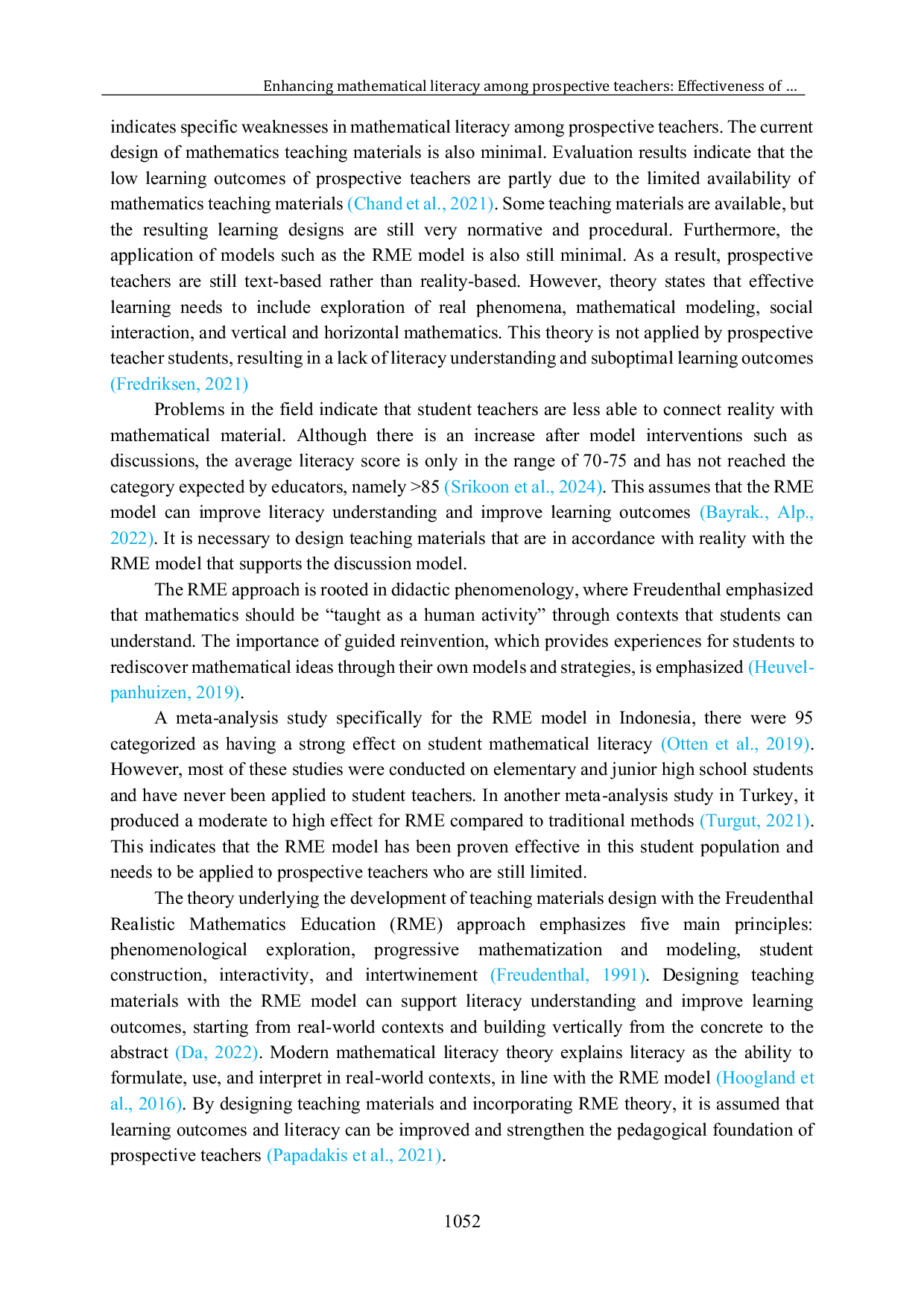 JURIS Enhancing mathematical literacy among prospective teachers Effectiveness of an RME based learning design