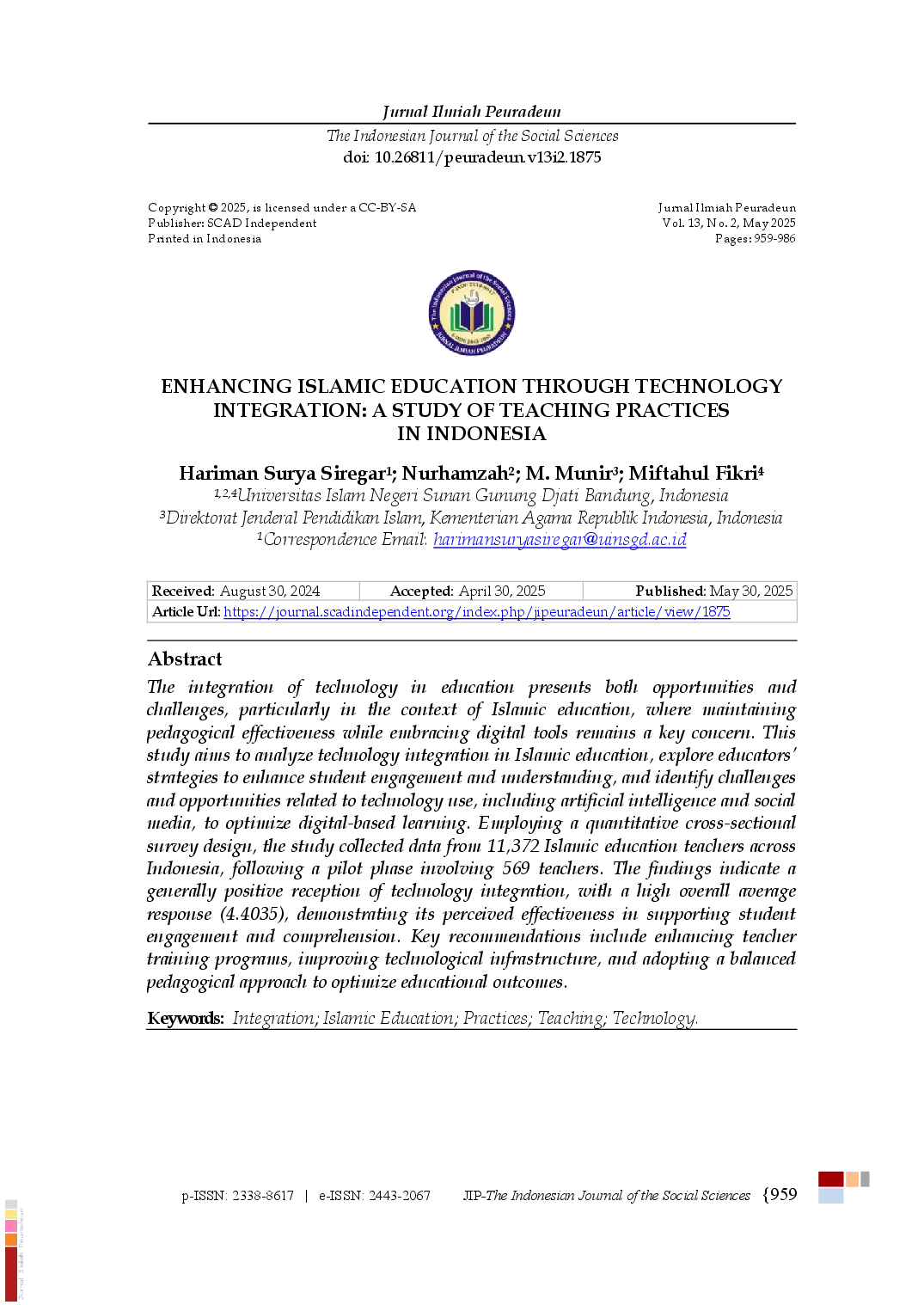 juris Enhancing Islamic Education through Technology Integration A Study of Teaching Practices in Indonesia