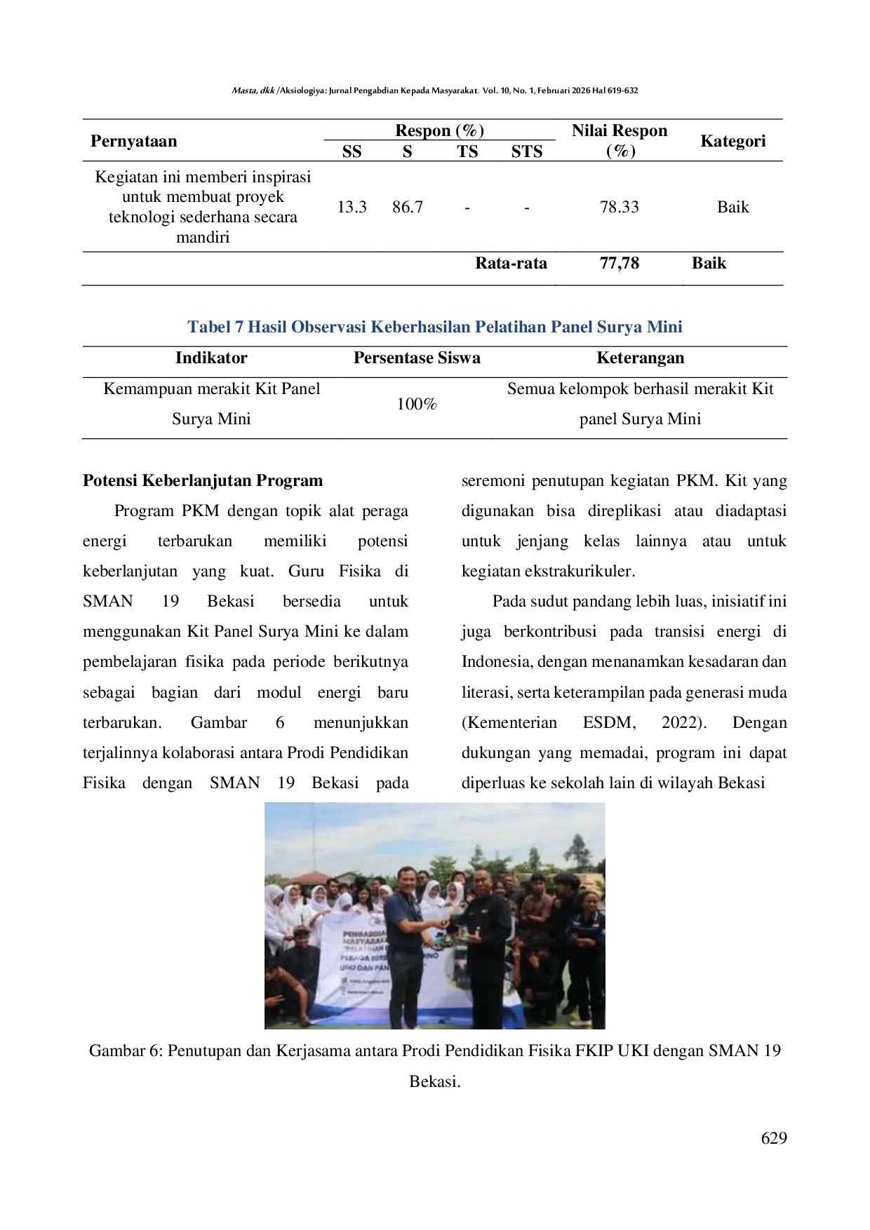 JURIS Upaya Peningkatan Kesadaran Energi Terbarukan Melalui Pelatihan Media Edukasi Panel Surya Mini di SMAN 19 Bekasi