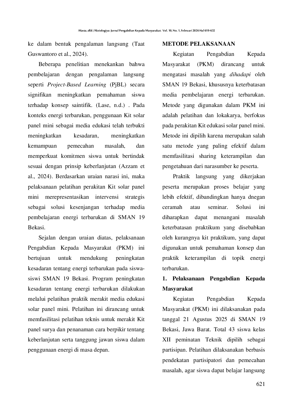 JURIS Upaya Peningkatan Kesadaran Energi Terbarukan Melalui Pelatihan Media Edukasi Panel Surya Mini di SMAN 19 Bekasi