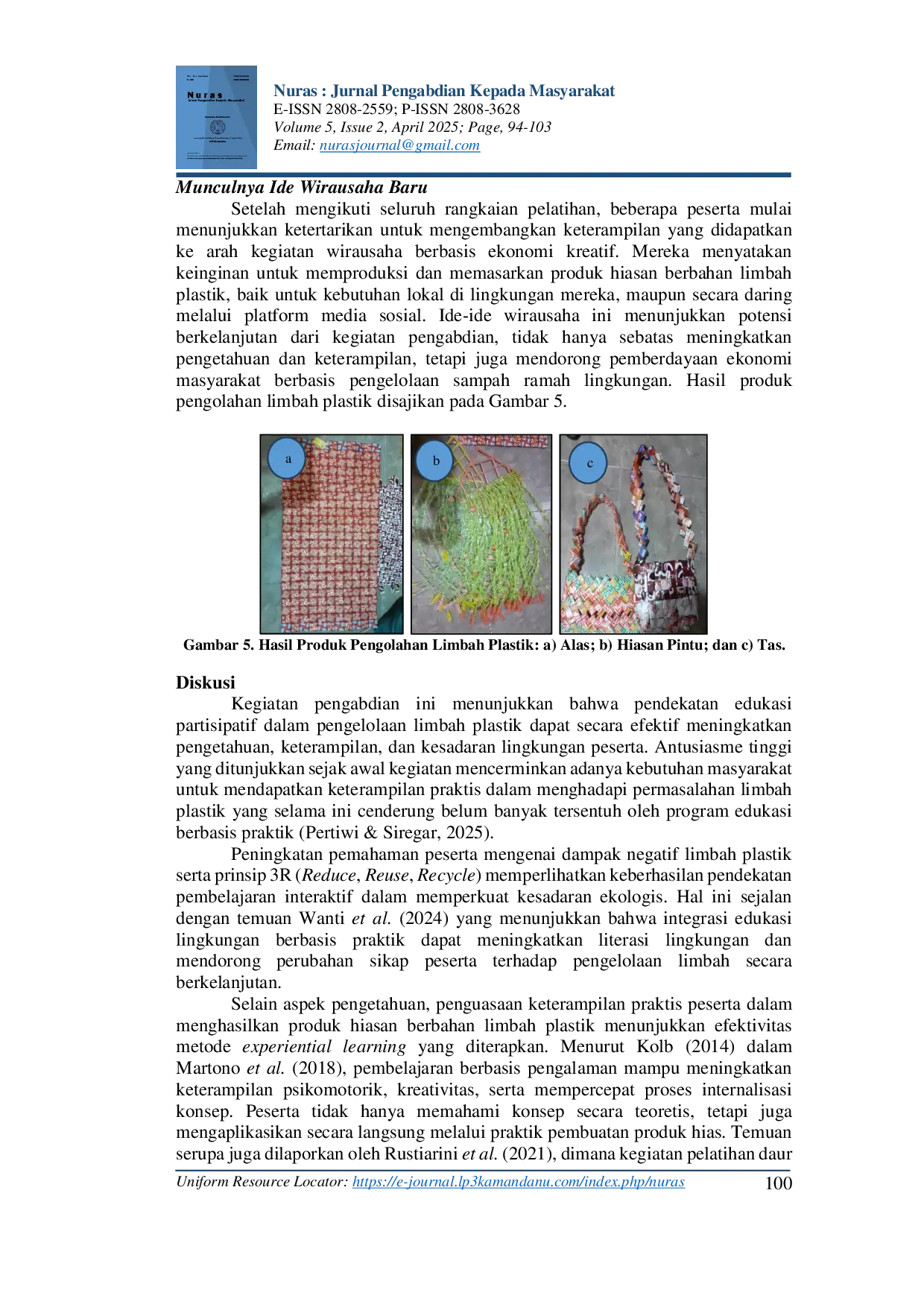 JURIS Pengolahan Limbah Plastik Menjadi Hiasan Kreatif Upaya Edukasi Pengurangan Sampah dan Pemberdayaan Ekonomi Masyarakat di Desa Perampuan Lombok Barat