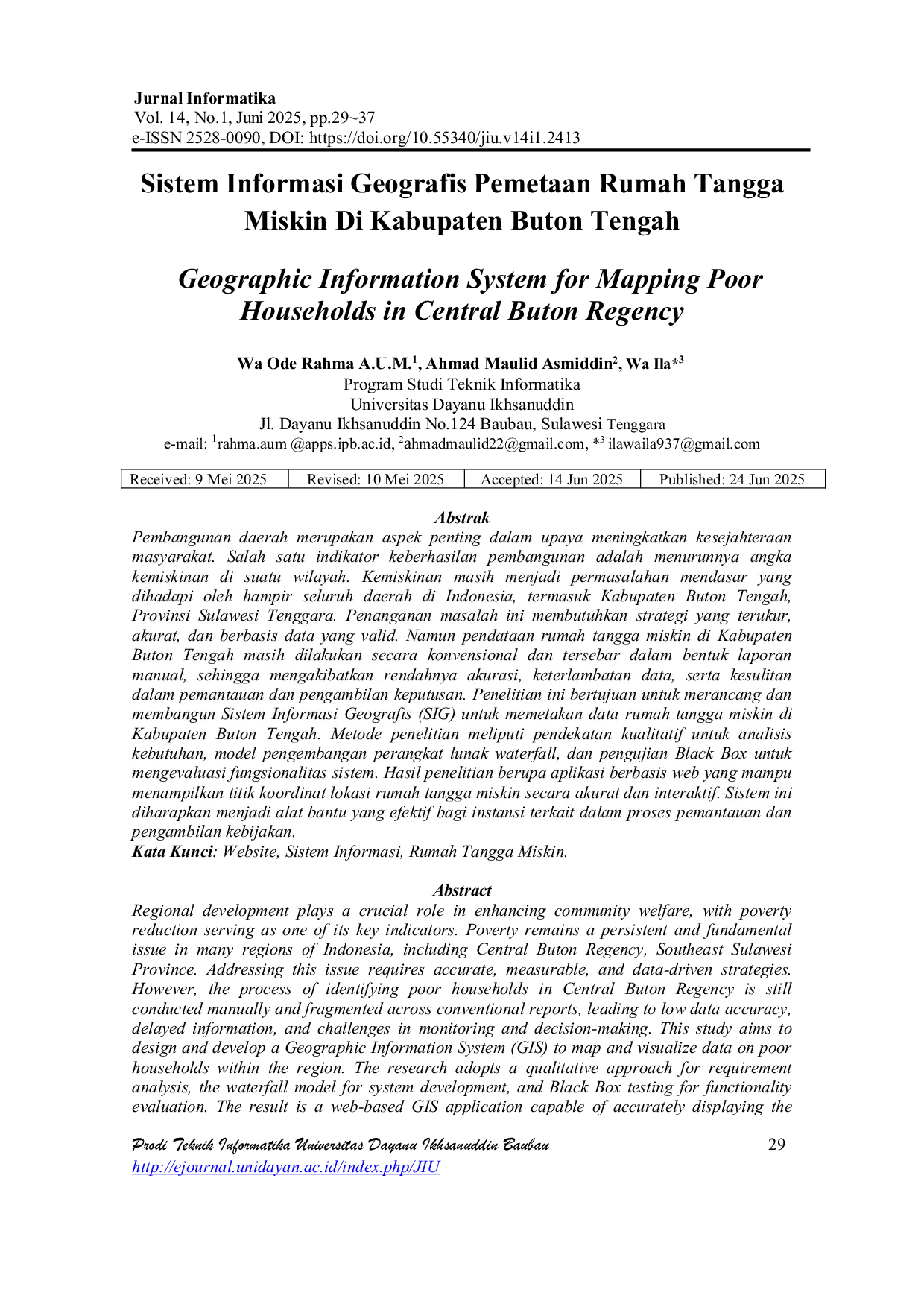 JURIS Sistem Informasi Geografis Pemetaan Rumah Tangga Miskin Di Kabupaten Buton Tengah