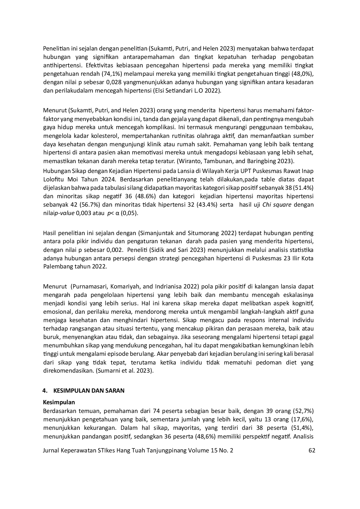 JURIS Hubungan Pengetahuan dan Sikap dengan Kejadian Hipertensi pada Lansia
