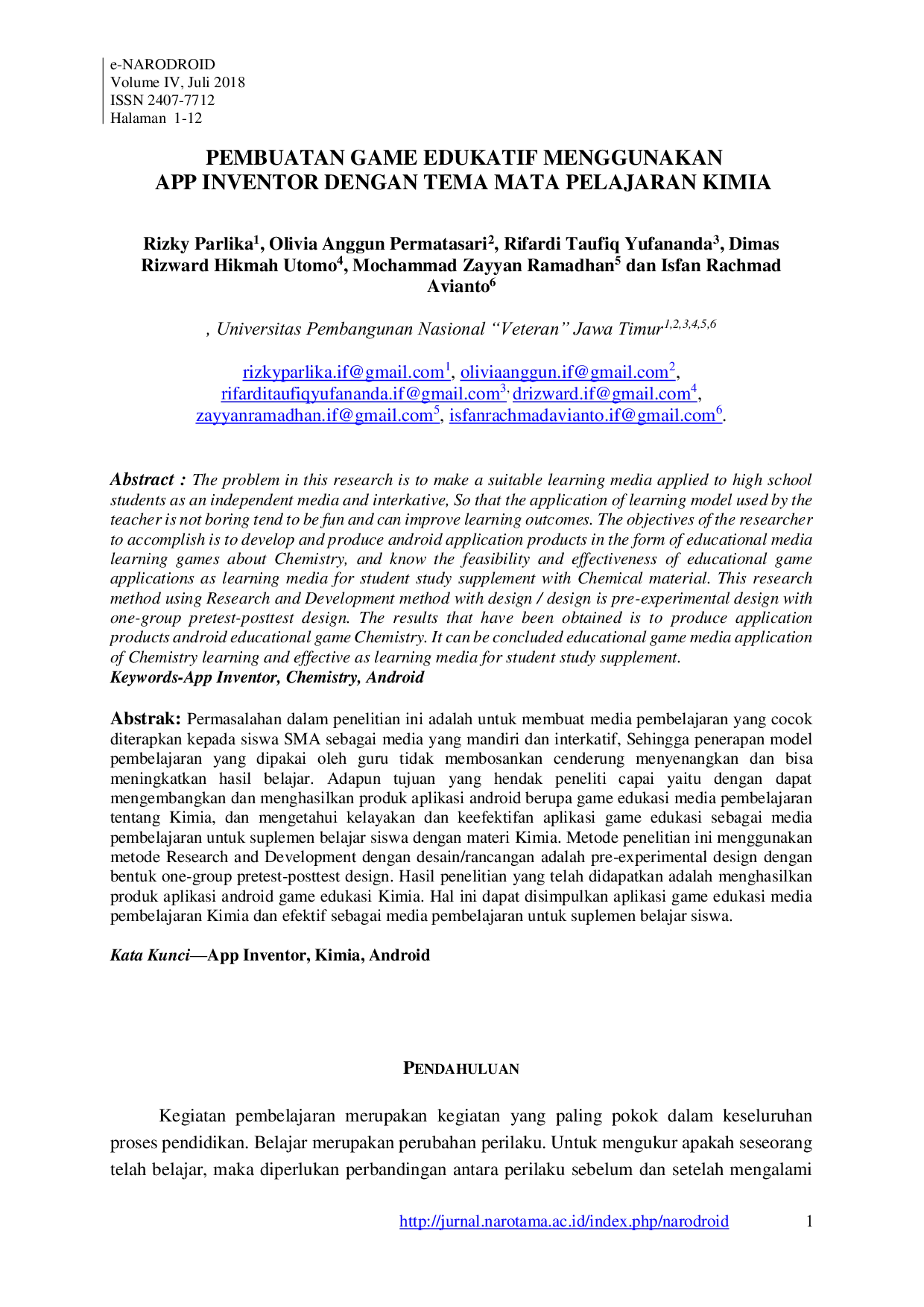 JURIS Pembuatan Game Edukatif Menggunakan App Inventor dengan Tema Mata Pelajaran Kimia