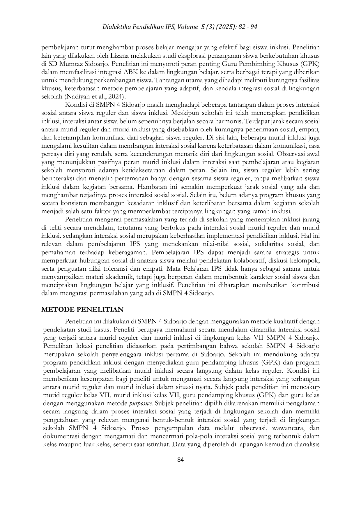 JURIS Interaksi Sosial Murid Reguler dan Murid Inklusi Kelas VII di SMPN 4 Sidoarjo