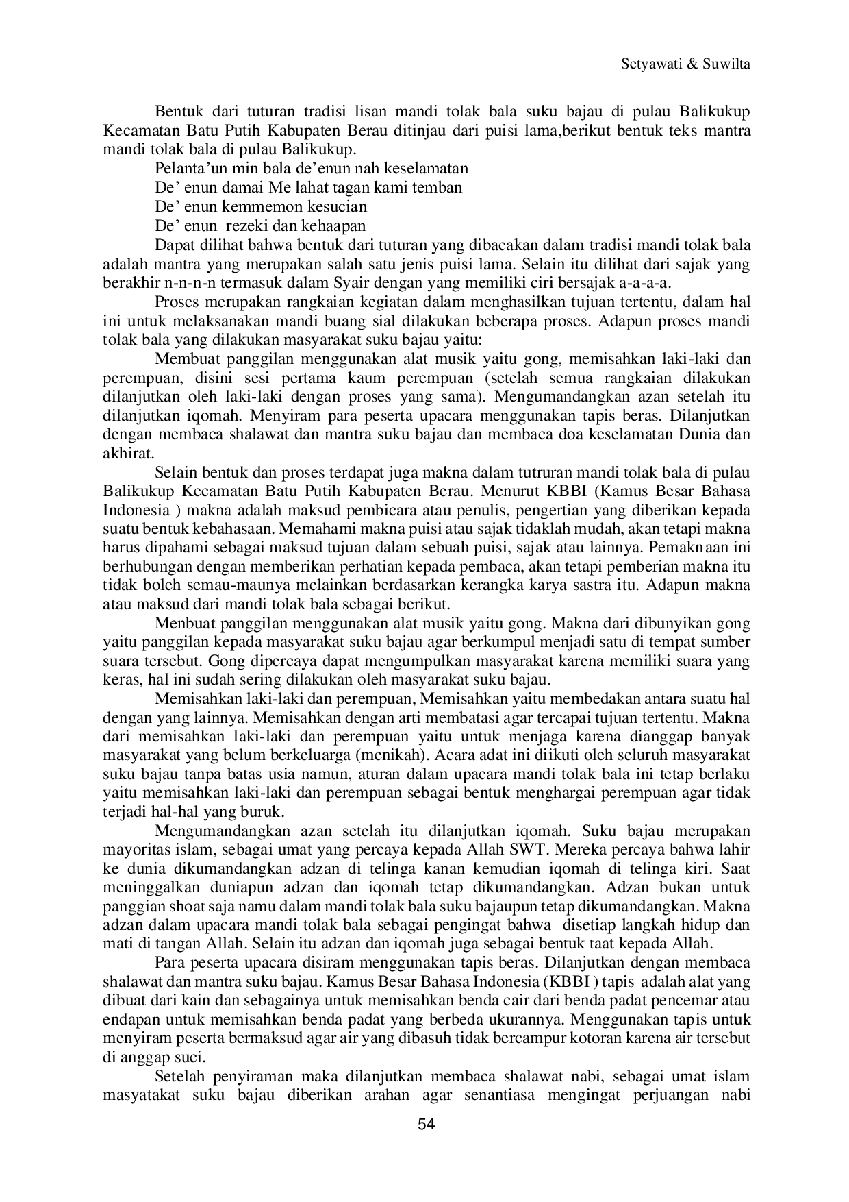 JURIS Tuturan Tradisi Lisan Mandi Tolak Bala Suku Bajau Pulau Balikukup Kecamatan Batu Putih Kabupaten Berau Ditinjau Dari Puisi Lama