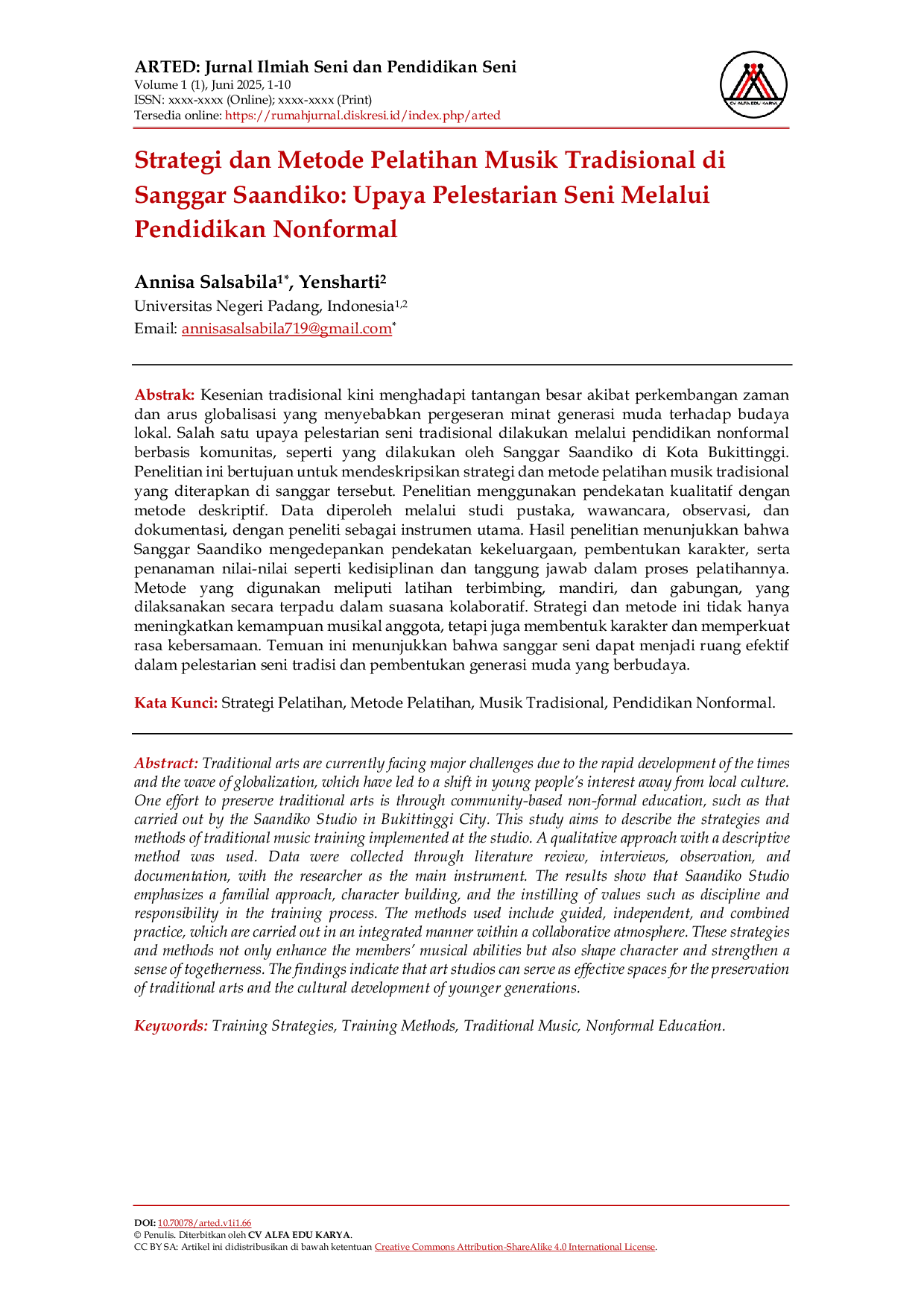 JURIS Strategi dan Metode Pelatihan Musik Tradisional di Sanggar Saandiko Upaya Pelestarian Seni Melalui Pendidikan Nonformal