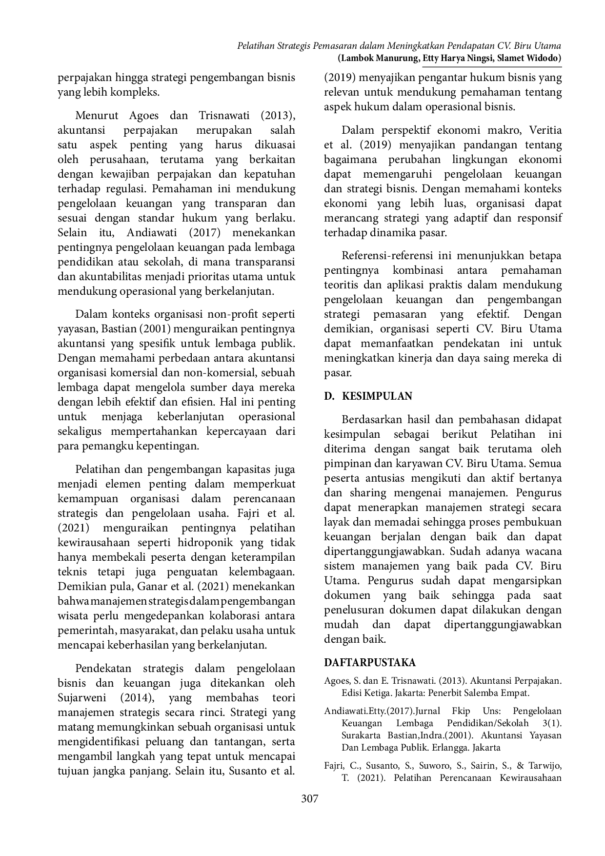 JURIS Pelatihan Strategis Pemasaran dalam Meningkatkan Pendapatan CV Biru Utama