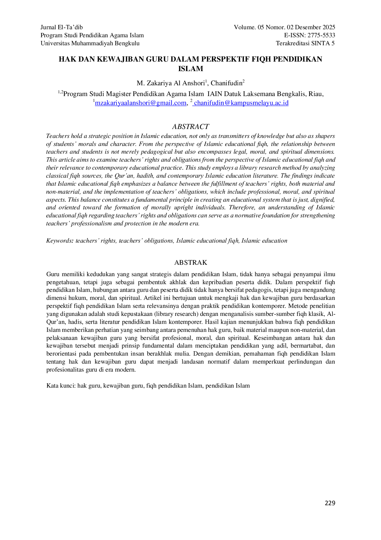 JURIS Hak dan Kewajiban Guru dalam Perspektif Fiqh Pendidikan Islam