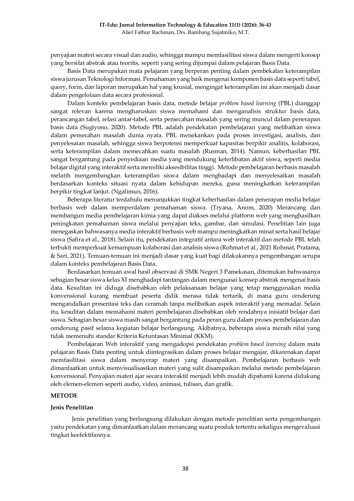 JURIS Pengembangan Media Web untuk Mendukung Problem Based Learning pada Mata Pelajaran Basis Data Kelas XI