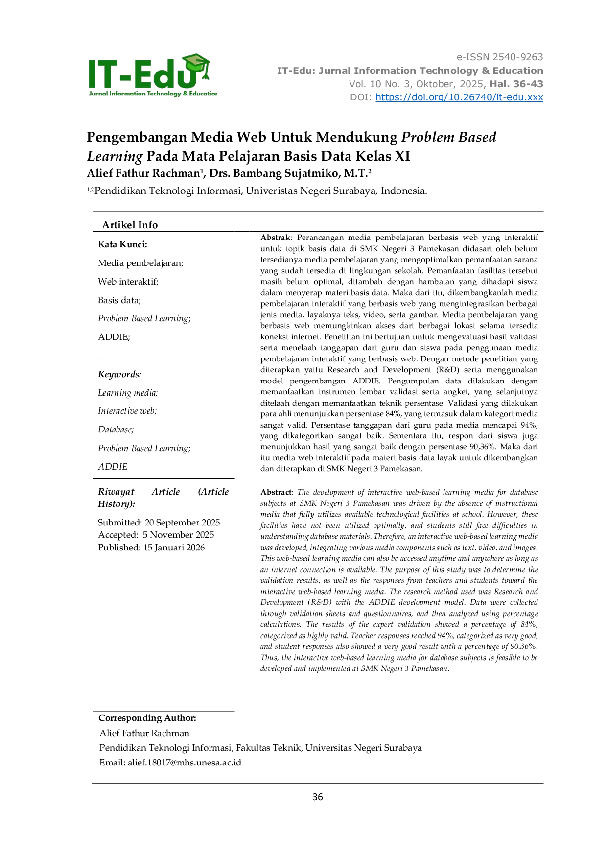 JURIS Pengembangan Media Web untuk Mendukung Problem Based Learning pada Mata Pelajaran Basis Data Kelas XI