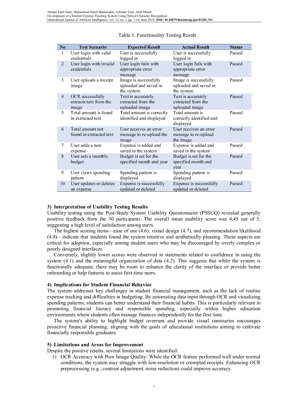 JURIS Development of a Student Expense Tracking System Using Optical Character Recognition