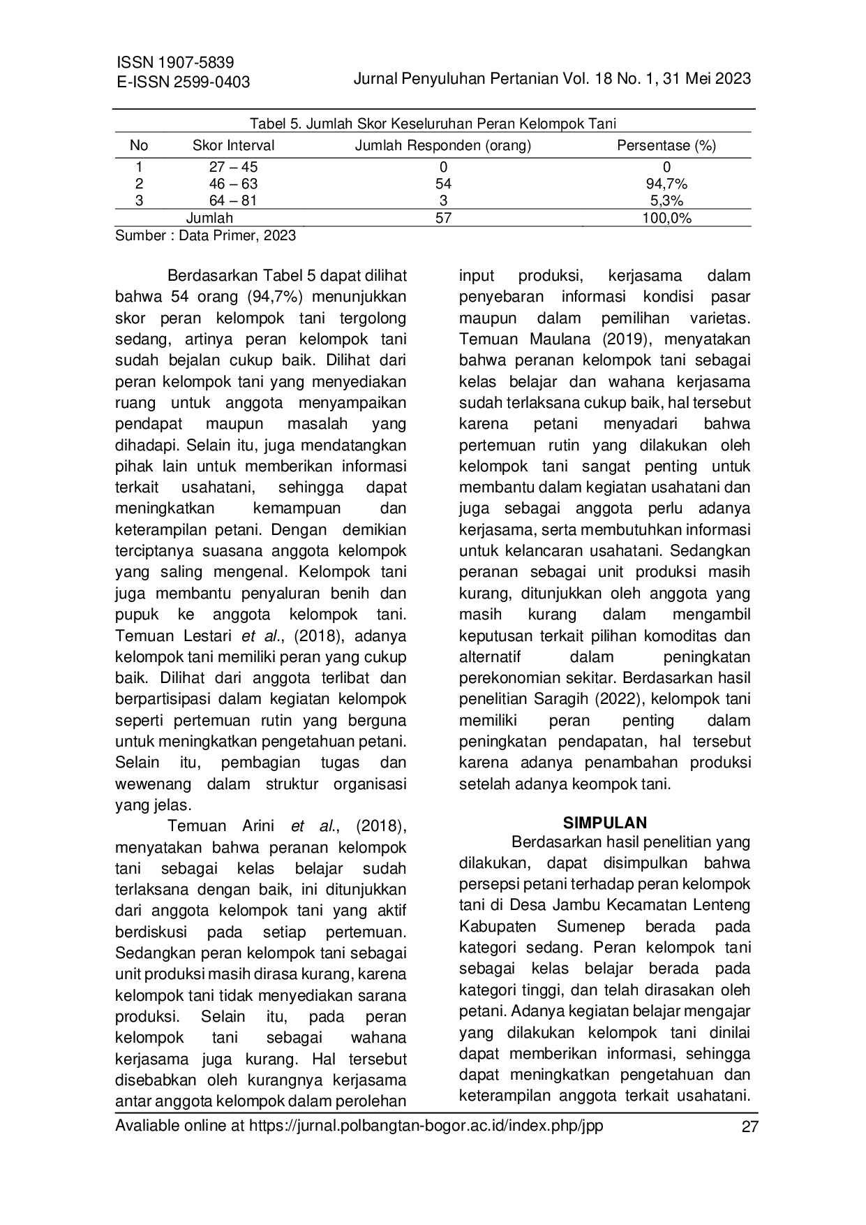 JURIS Farmers Perception of The Role of Farmer Groups in Jambu Village Lenteng Sub District Sumenep District