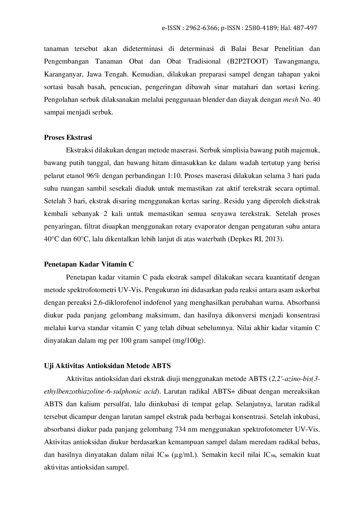 JURIS Analisis Kadar Vitamin C Bawang Putih Majemuk Bawang Hitam Dan Bawang Putih Tunggal Serta Aktivitas Antioksidan Dengan Metode ABTS