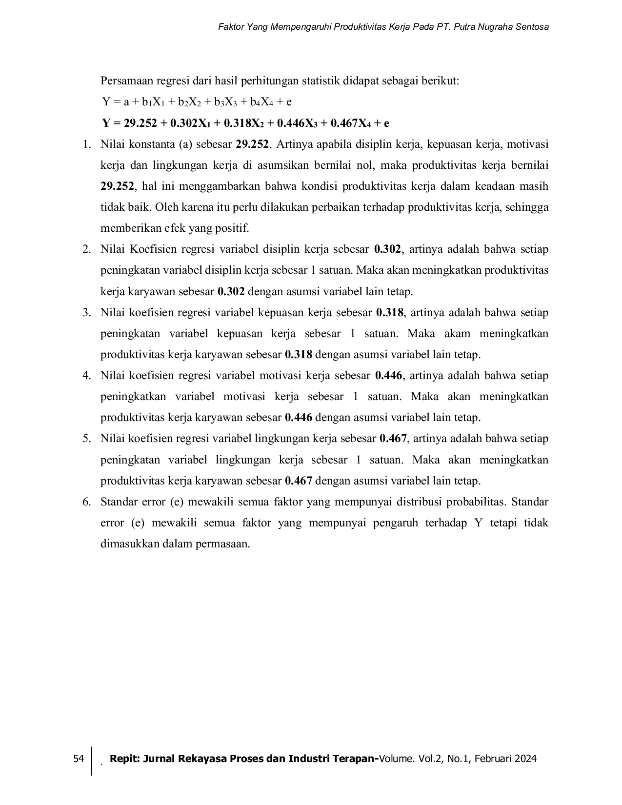 JURIS Faktor Yang Mempengaruhi Produktivitas Kerja Pada PT Putra Nugraha Sentosa