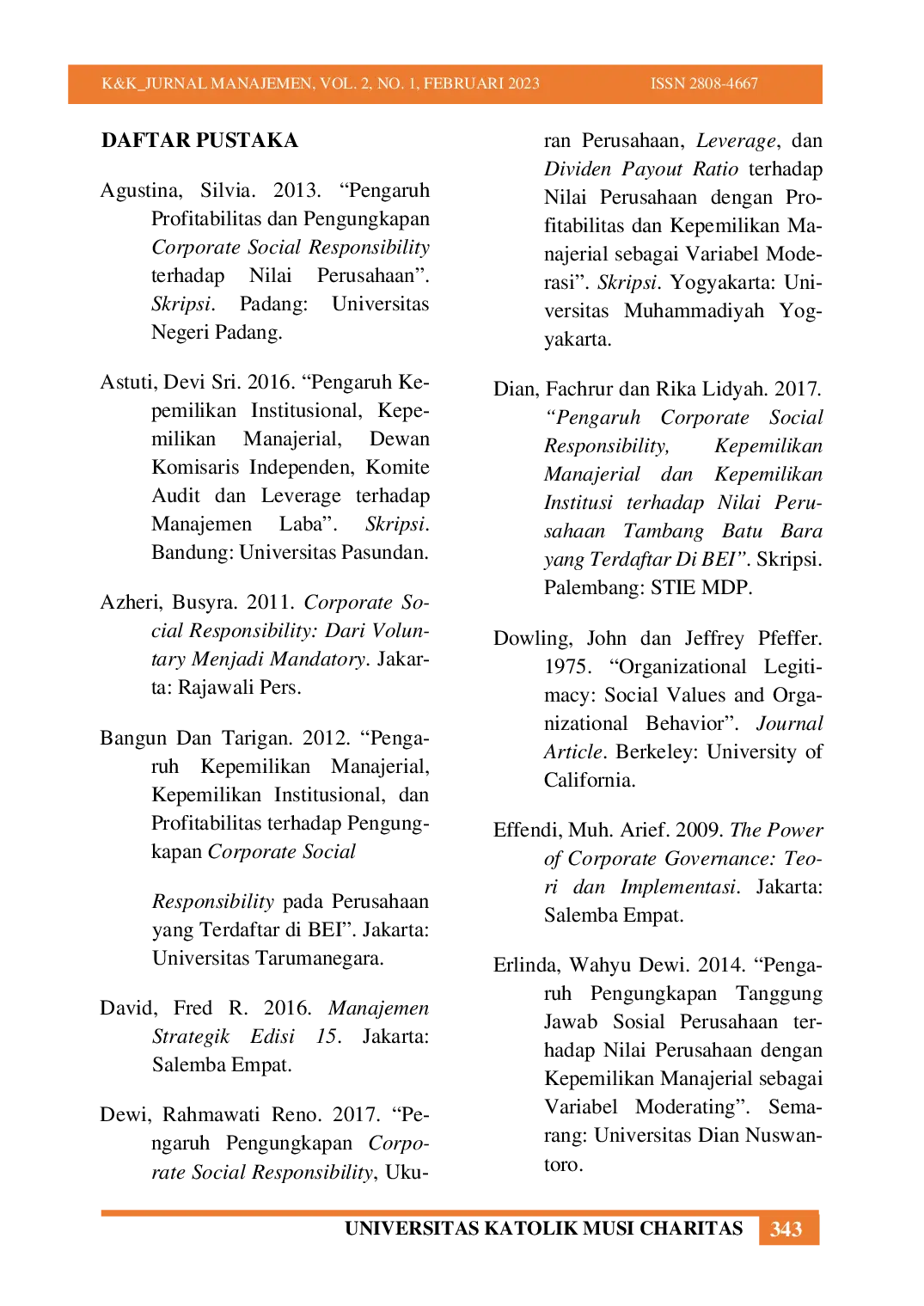 JURIS Pengaruh Corporate Social Responsibility Terhadap Nilai Perusahaan Dengan Strategi Diversifikasi Usaha Dan Kepemilikan Manajerial Sebagai Variabel Pemoderasi Studi Empiris Pada Perusahaan Sektor Manu