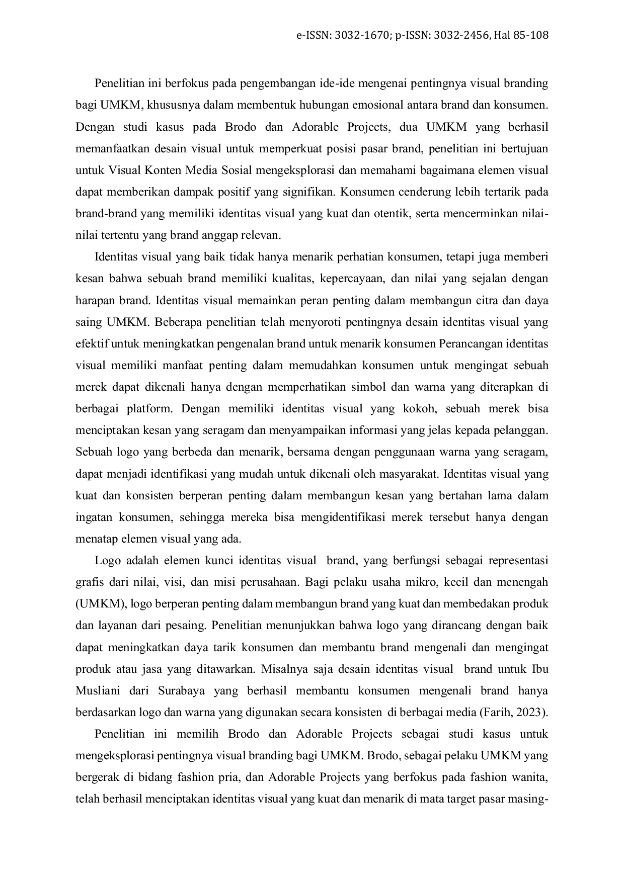 JURIS Analisis Dampak Positif Visual Branding terhadap UMKM Studi Kasus Pada Brodo dan Adorable Projects
