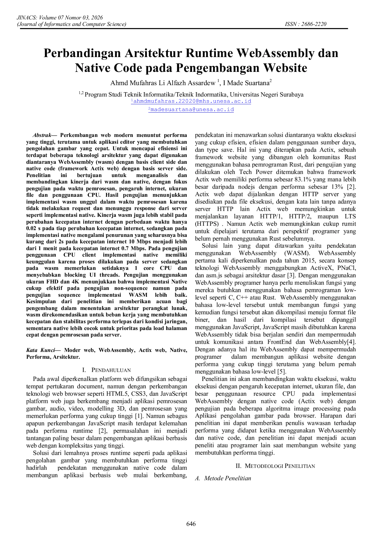 JURIS Perbandingan Arsitektur Runtime WebAssembly dan Native Code pada Pengembangan Website