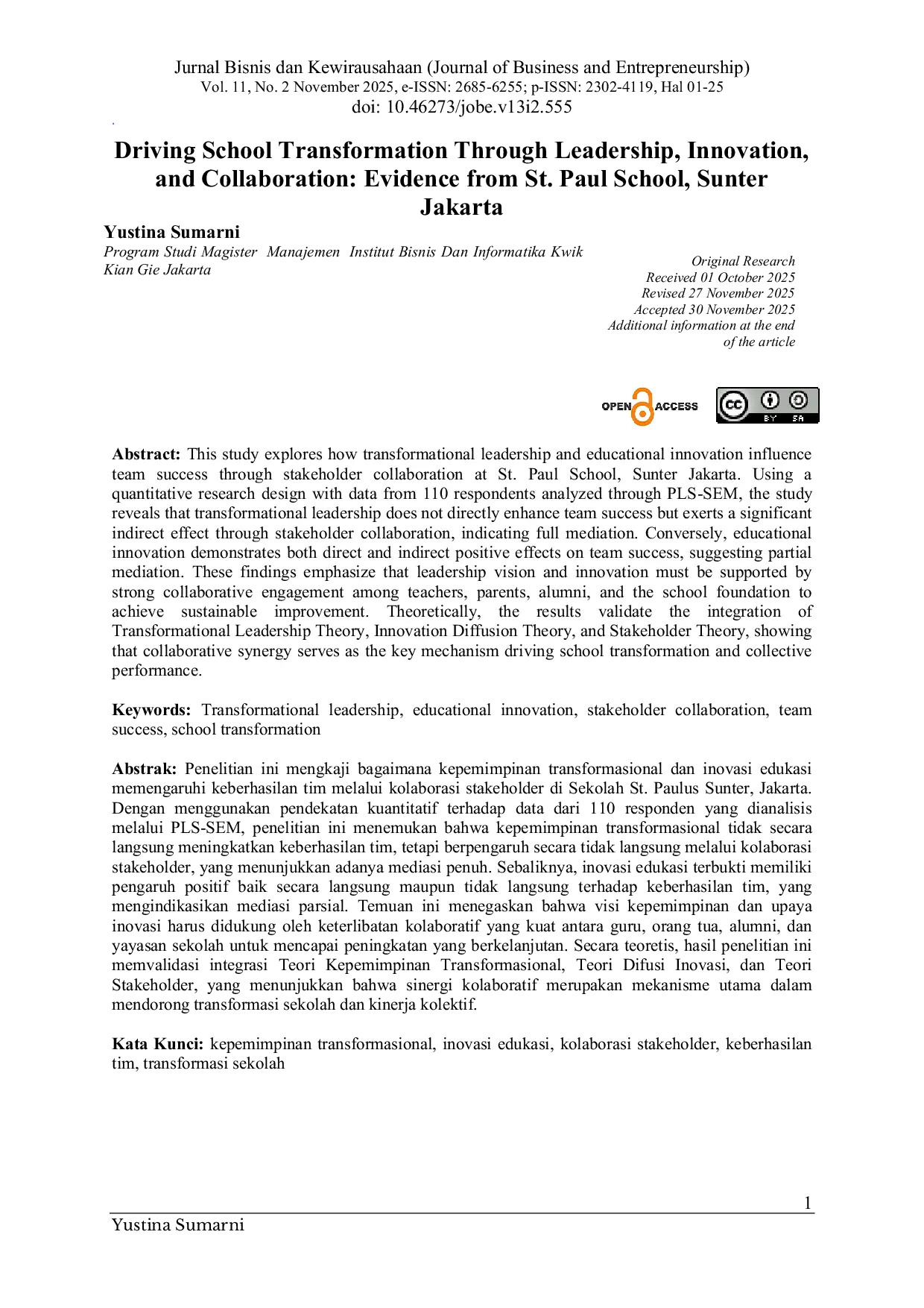 JURIS Driving School Transformation Through Leadership Innovation and Collaboration Evidence from St Paul School Sunter Jakarta