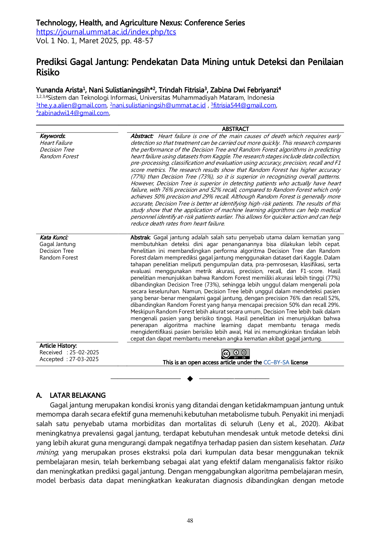 JURIS Prediksi Gagal Jantung Pendekatan Data Mining untuk Deteksi dan Penilaian Risiko