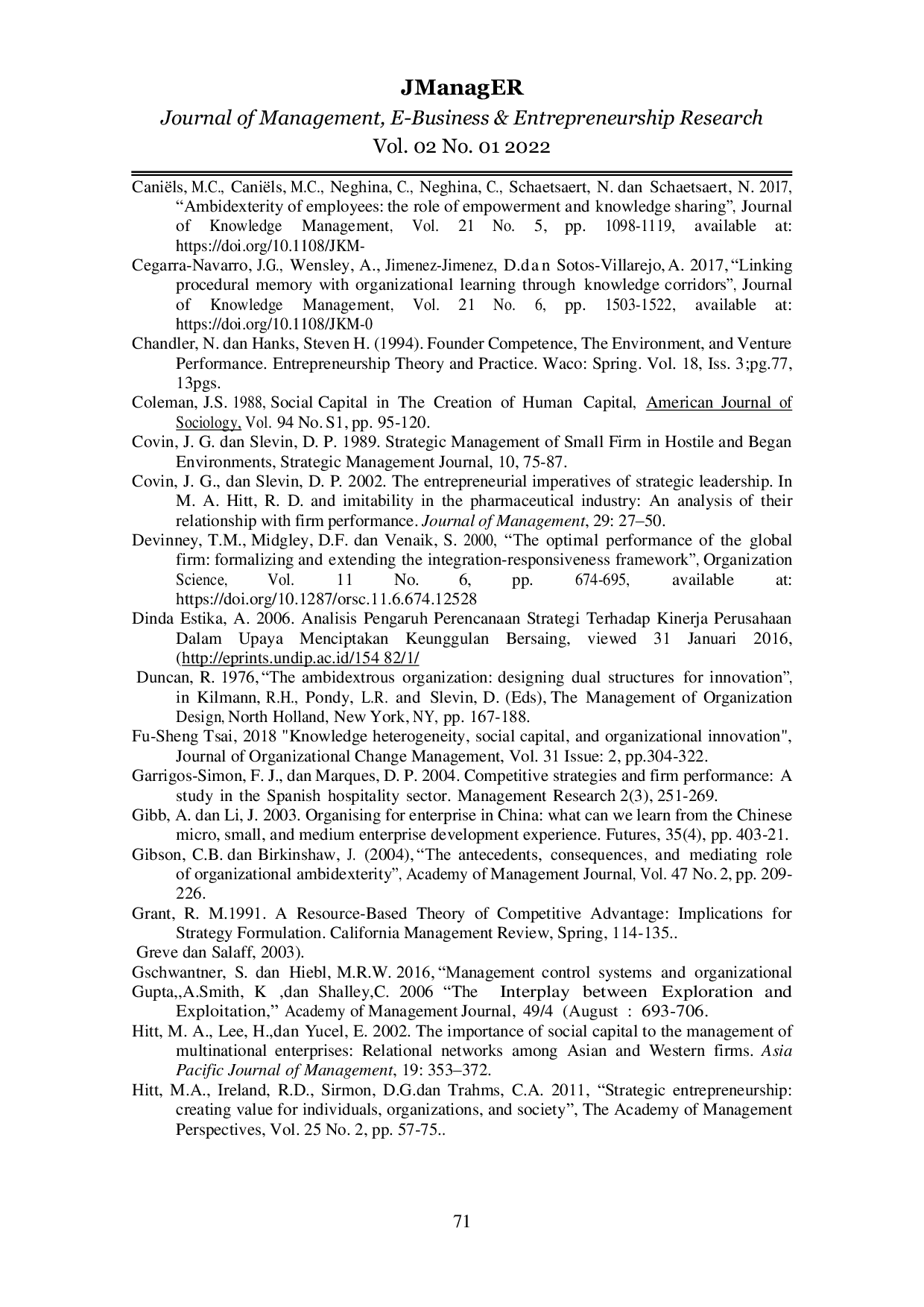 JURIS The Effect of The Ambidexterity and Agility Innovation Strategy Between Social Capital and SME Company Performance