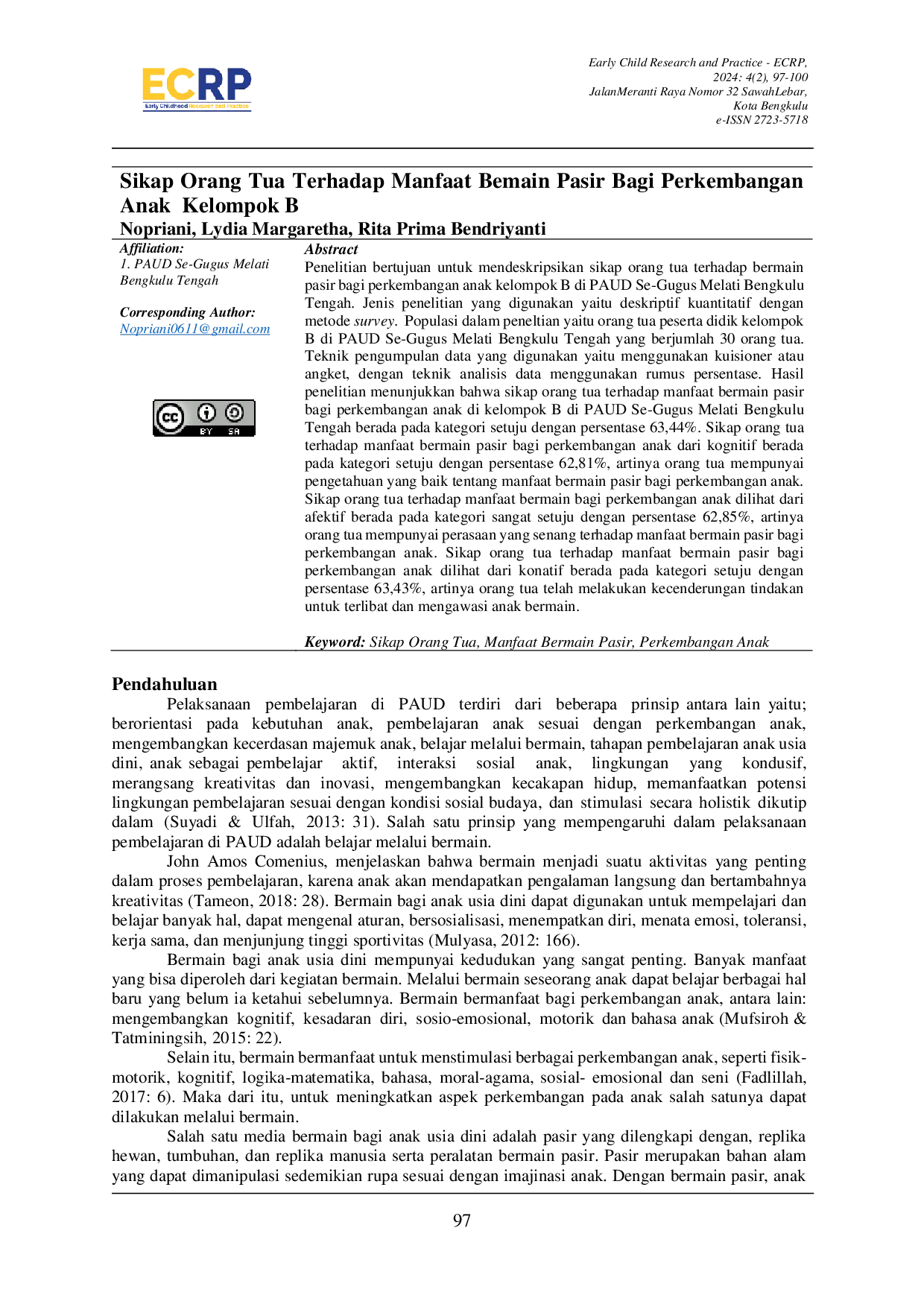 JURIS Sikap Orang Tua Terhadap Manfaat Bemain Pasir Bagi Perkembangan Anak Kelompok B