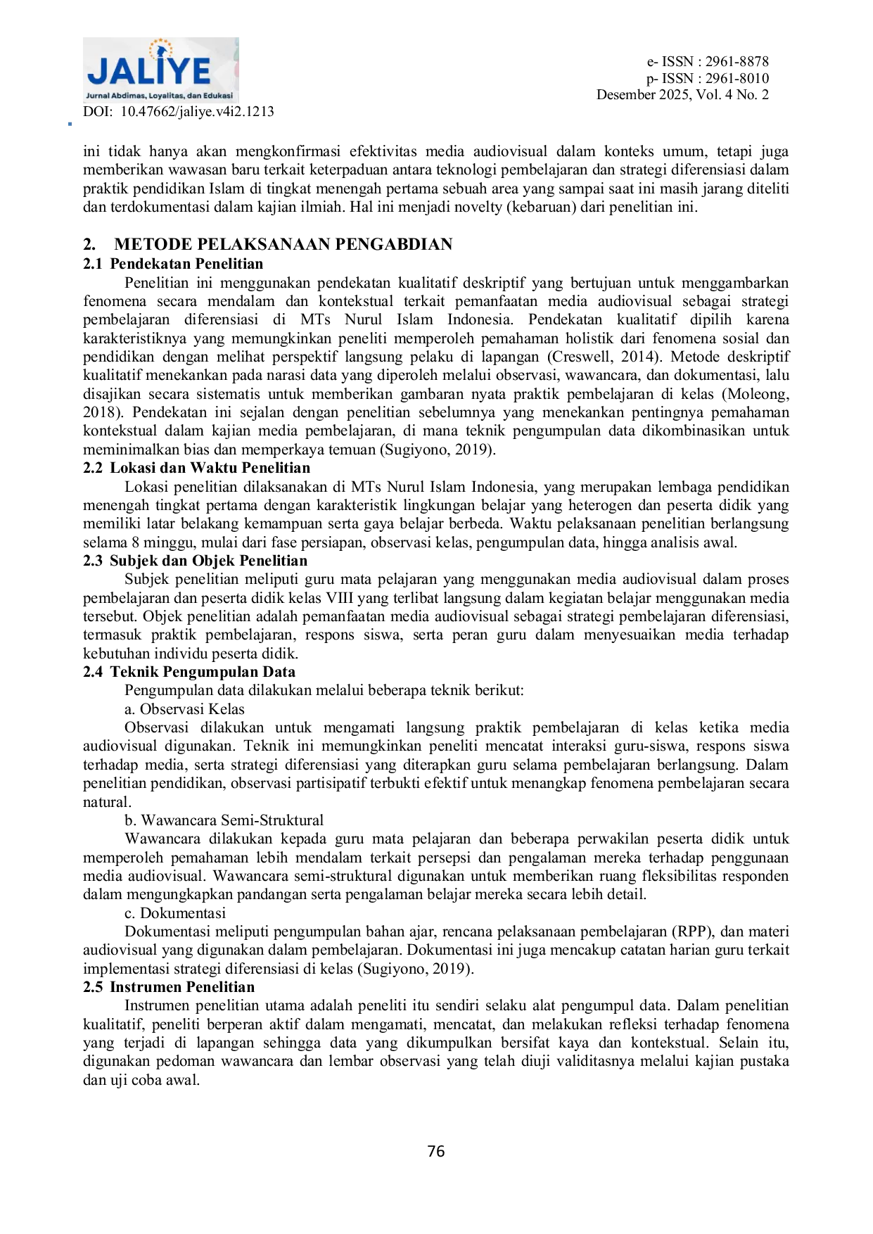 JURIS Manfaatan Media Audiovisual Sebagai Strategi Pembelajaran Diferensiasi di MTs Nurul Islam Indonesia