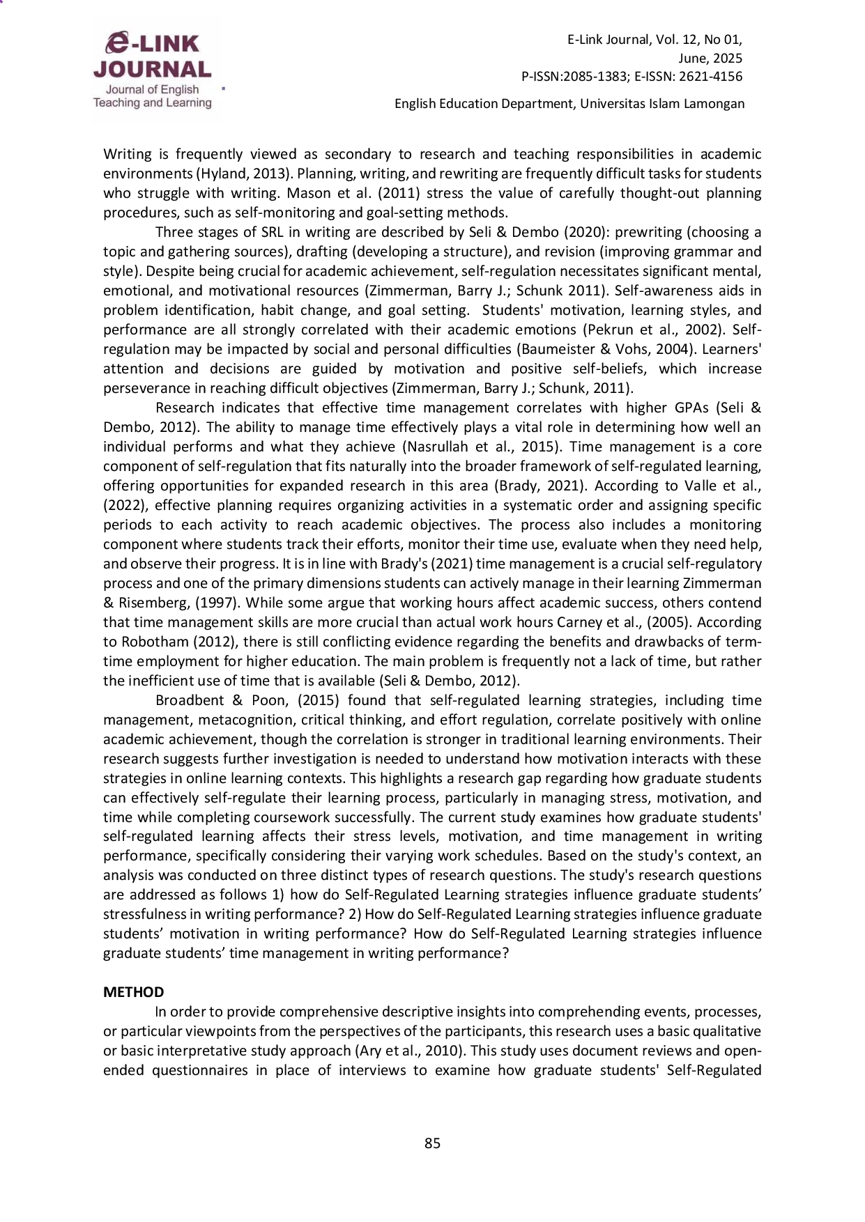 juris How Self Regulated Learning Strategies Influence Writing Performance Among Working Graduate Students
