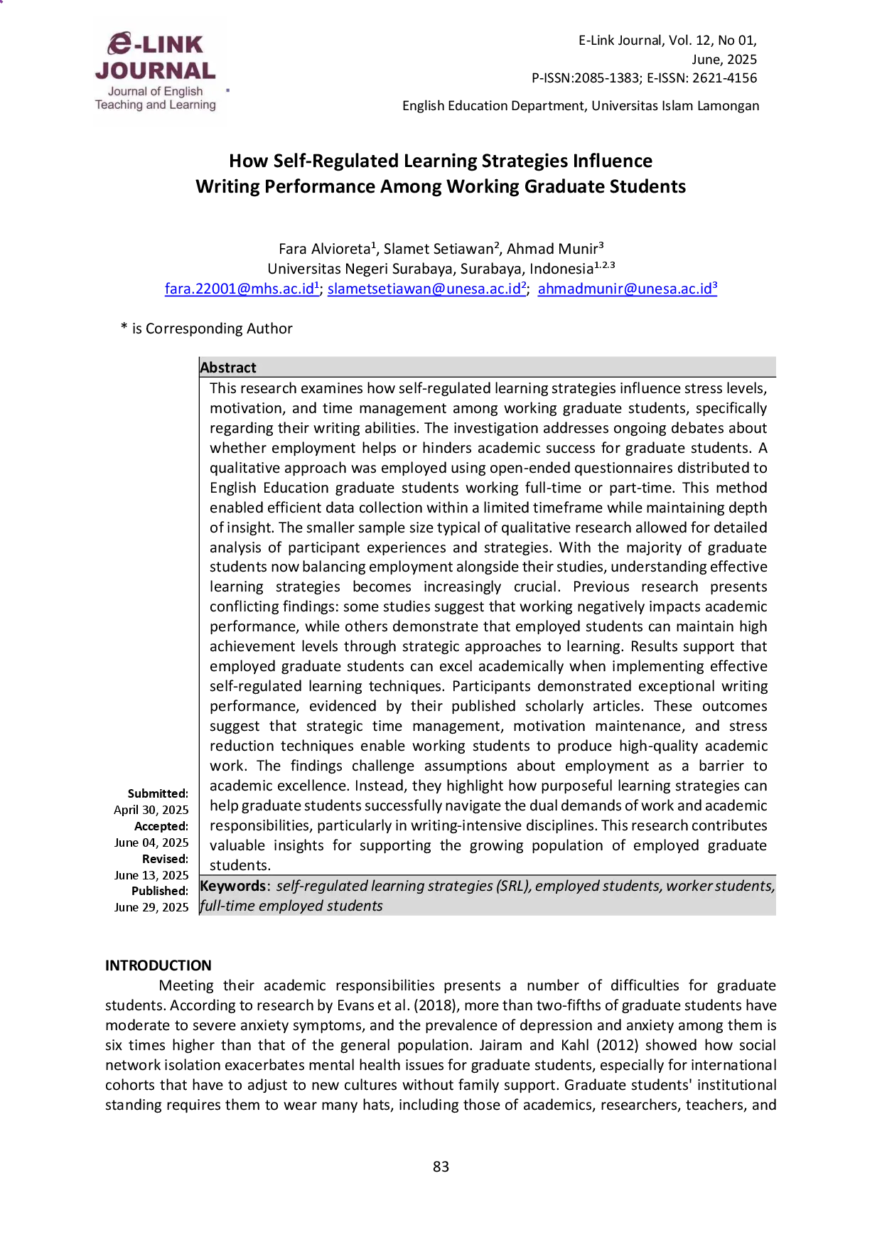 juris How Self Regulated Learning Strategies Influence Writing Performance Among Working Graduate Students