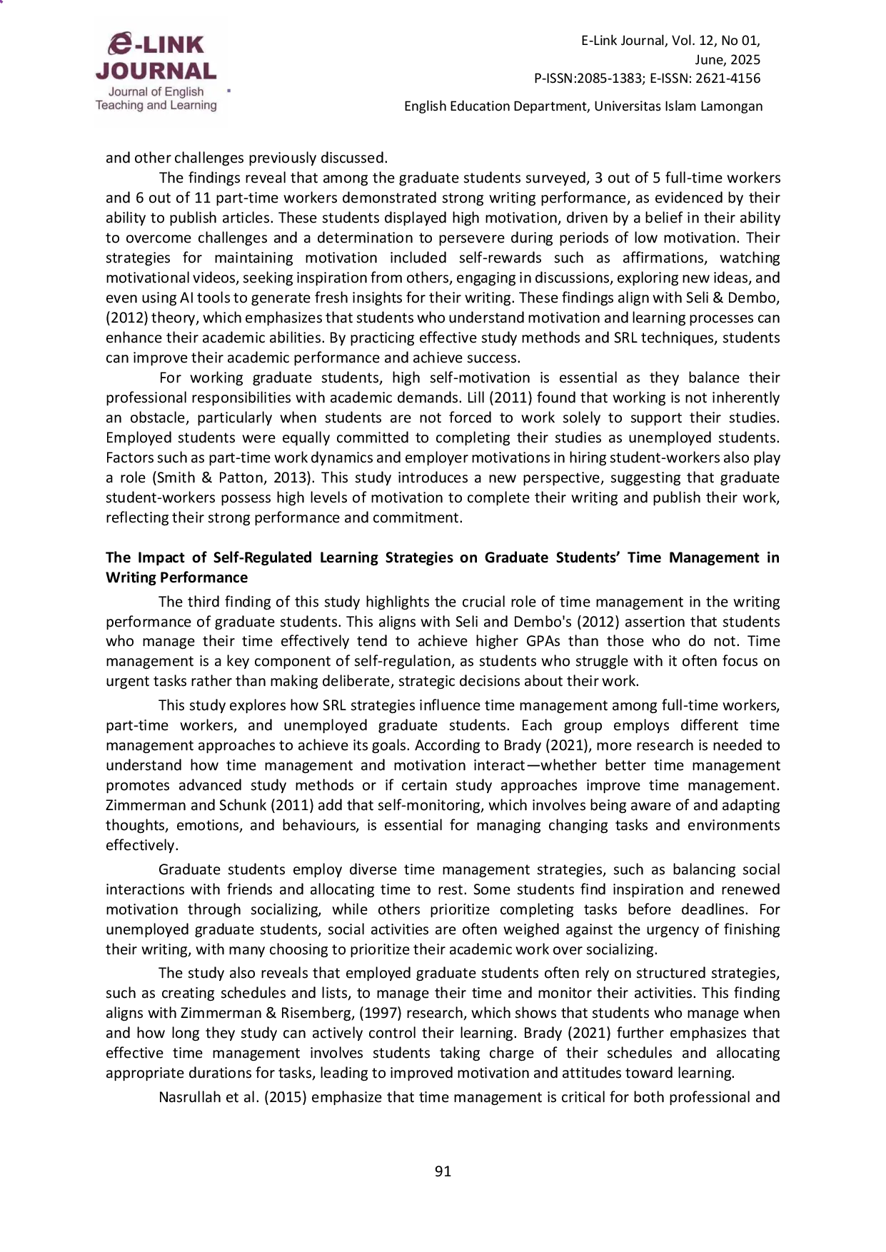 juris How Self Regulated Learning Strategies Influence Writing Performance Among Working Graduate Students