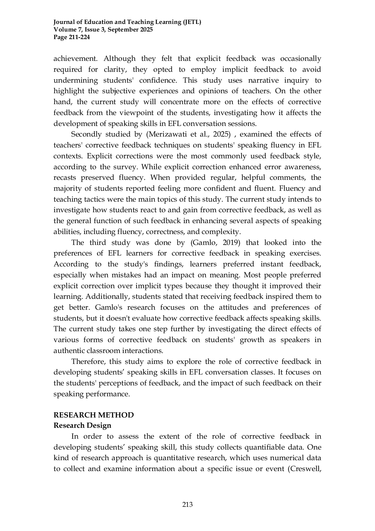 JURIS The Role of Corrective Feedback in Developing Students Speaking Skills in EFL Conversation Classes