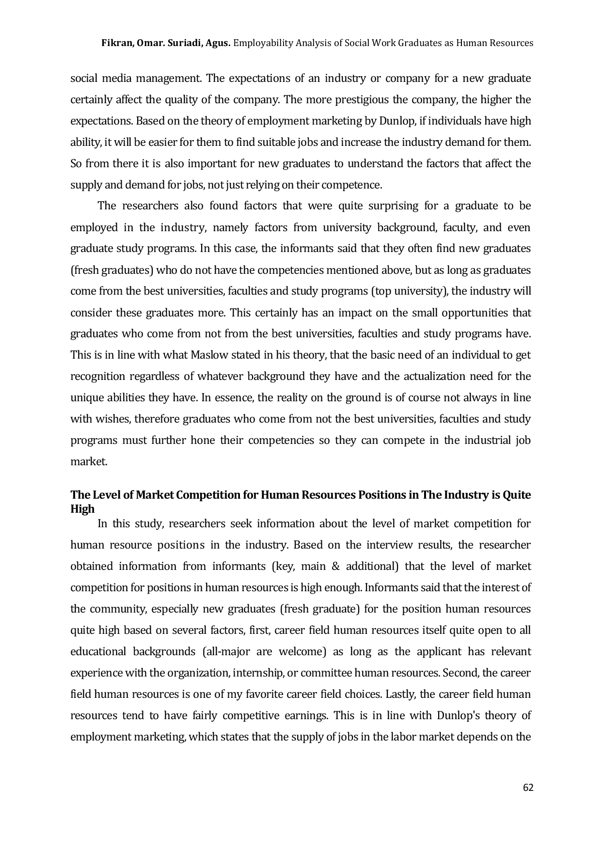 JURIS Analisis Kemampuan Kerja Lulusan Pekerjaan Sosial Sebagai Praktisi Sumber Daya Manusia di Industri