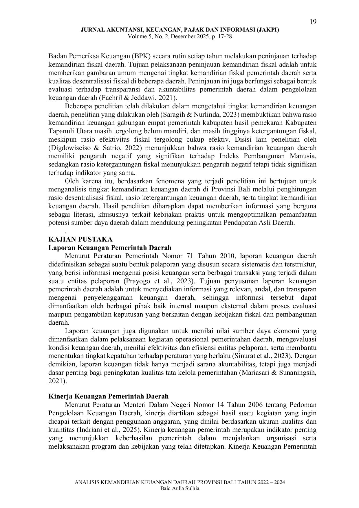 JURIS Analisis Kemandirian Keuangan Daerah Provinsi Bali Tahun 2022 2024