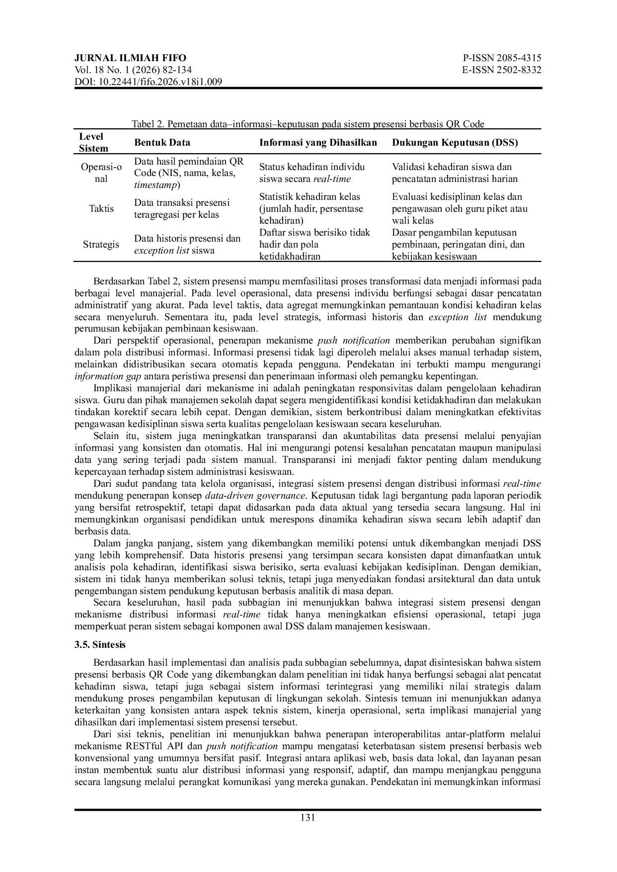 JURIS Interoperabilitas Sistem Presensi Berbasis Web dengan Push Notification untuk Distribusi Informasi Real Time