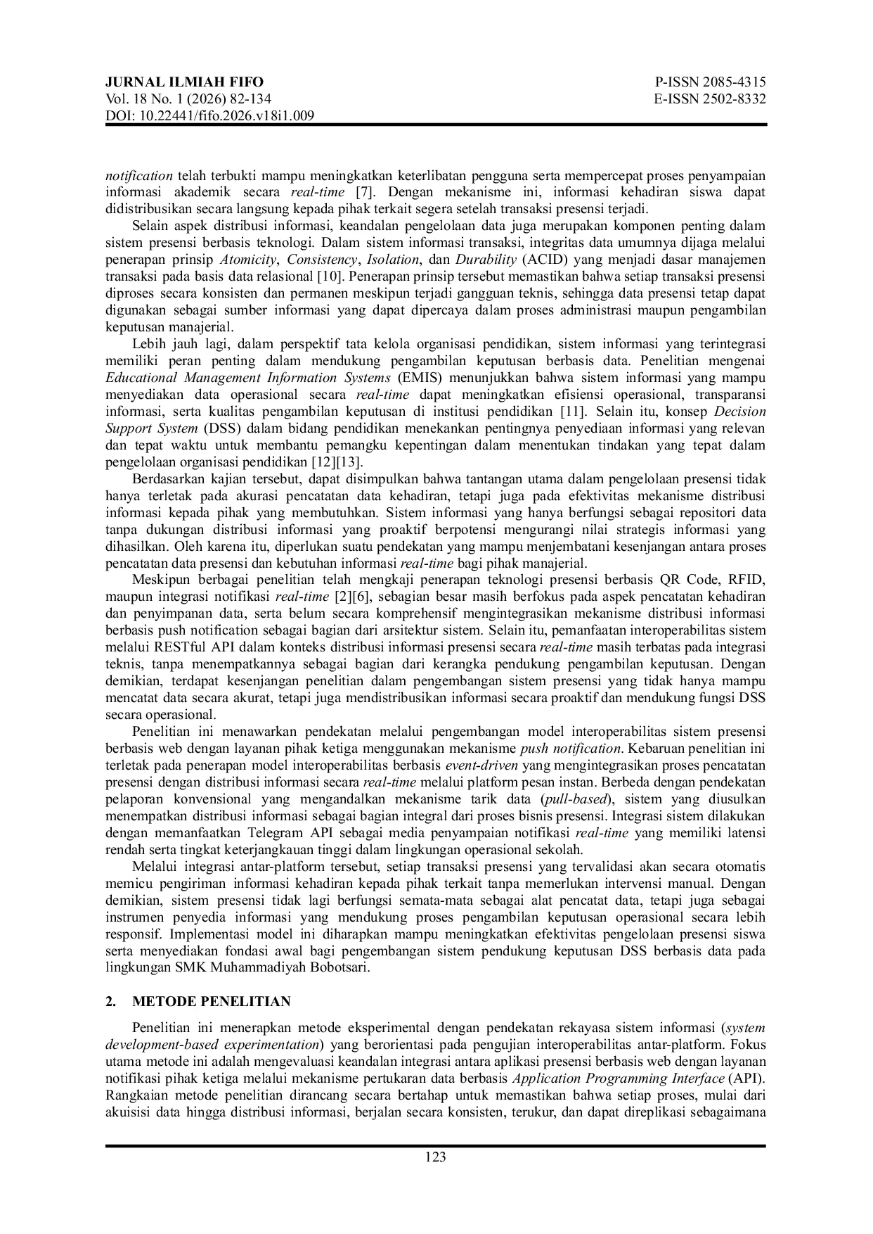 JURIS Interoperabilitas Sistem Presensi Berbasis Web dengan Push Notification untuk Distribusi Informasi Real Time