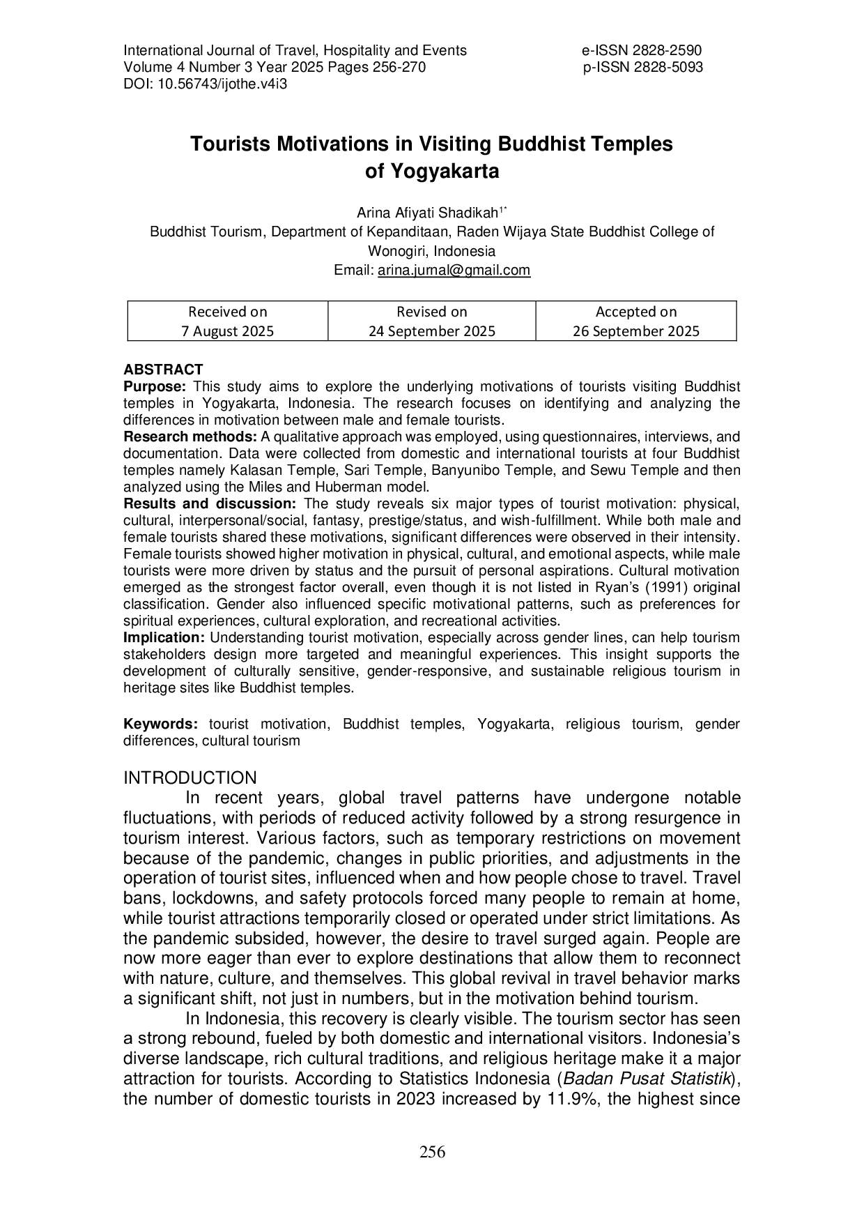 JURIS Tourists Motivations in Visiting Buddhist Temples of Yogyakarta