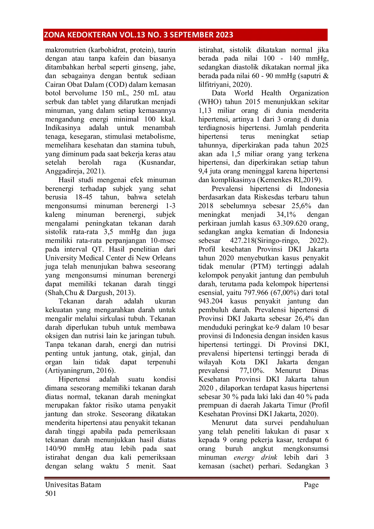 JURIS Hubungan Kebiasaan Konsumsi Minuman Energy Drink Dengan Kejadian Hipertensi Pada Buruh Angkut Di Pasar Palmeriam Kota Jakarta Timur Tahun 2023