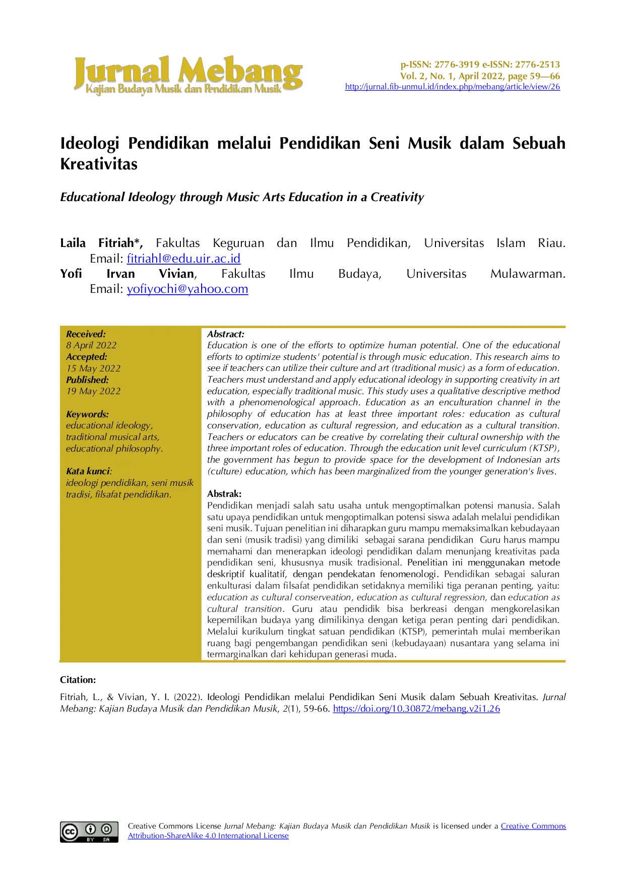 JURIS Ideologi Pendidikan melalui Pendidikan Seni Musik dalam Sebuah Kreativitas