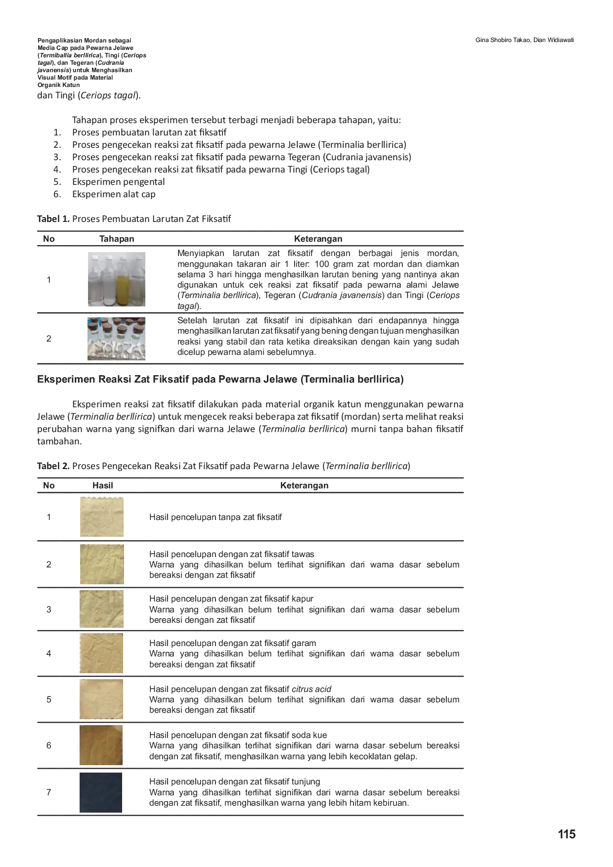 JURIS Pengaplikasian Mordan sebagai Media Cap pada Pewarna Jelawe Termiballia berllirica Tingi Ceriops tagal dan Tegeran Cudrania javanensis untuk Menghasilkan Visual Motif pada Material Organik Kat
