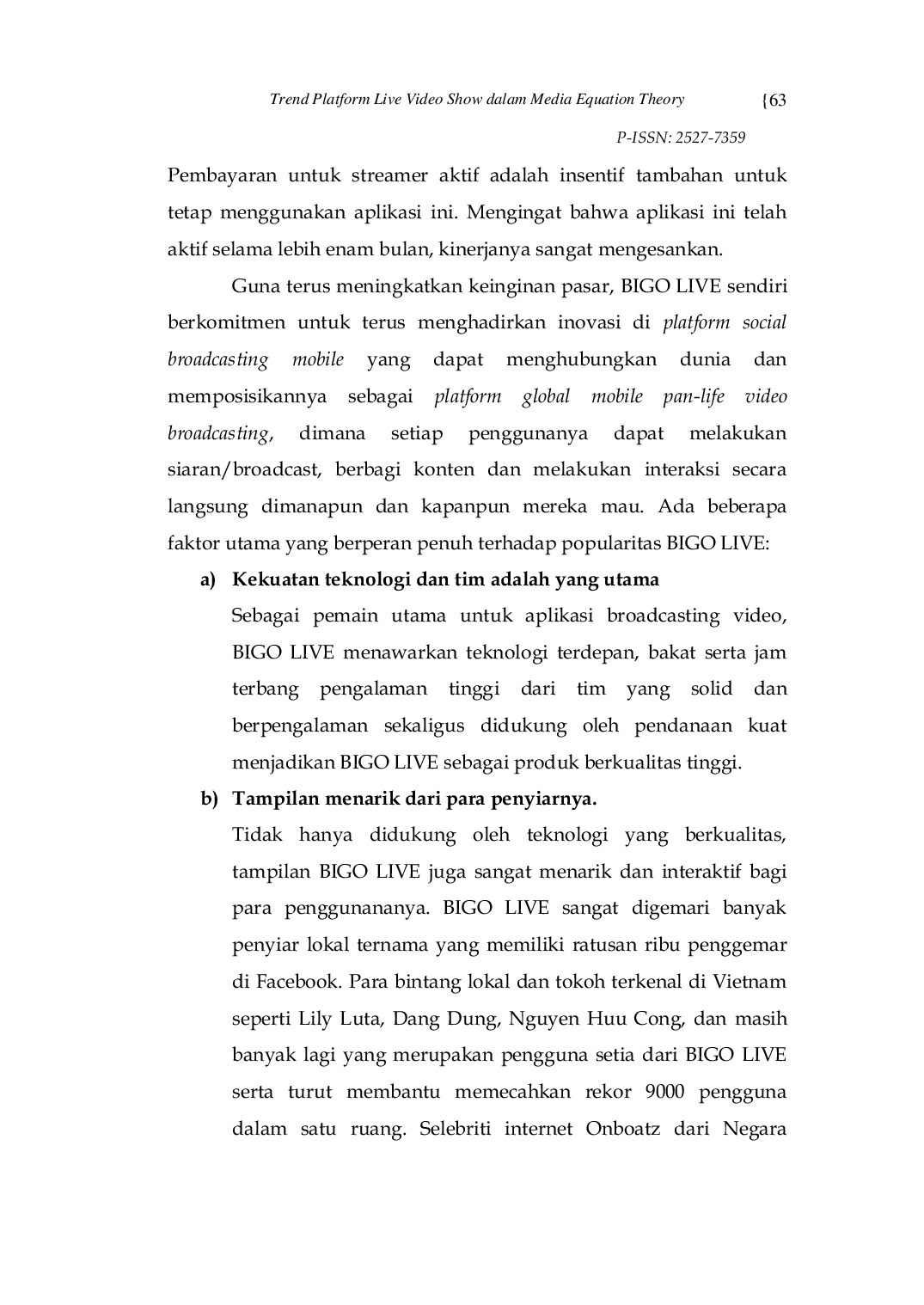 JURIS Trend Platform Live Video Show Bigo Live Dalam Pandangan Teori Persamaan Media Media Equation Theory