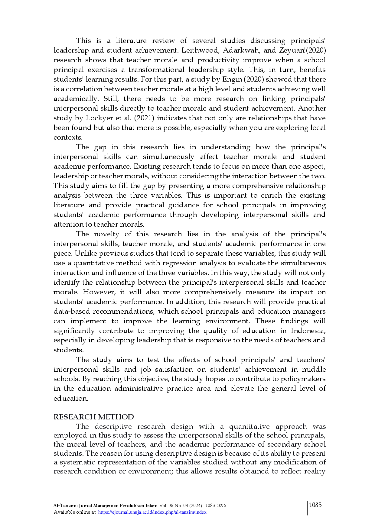 juris Principals Interpersonal Skills Teachers Morale and Students Academic Performance in Secondary Schools