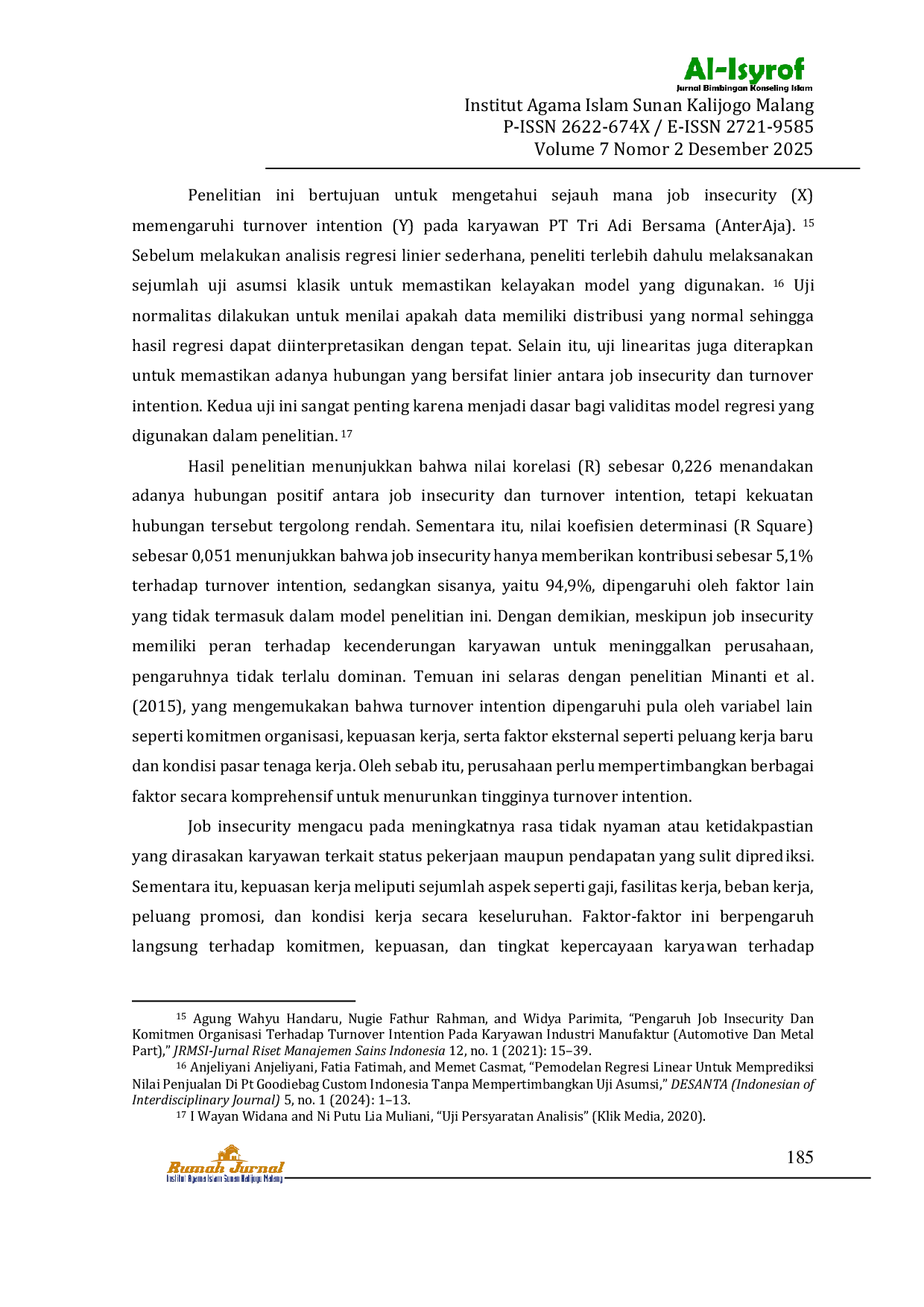 JURIS Job Insecurity Terhadap Turnover Intention pada PT Tri Adi Bersama AnterAja