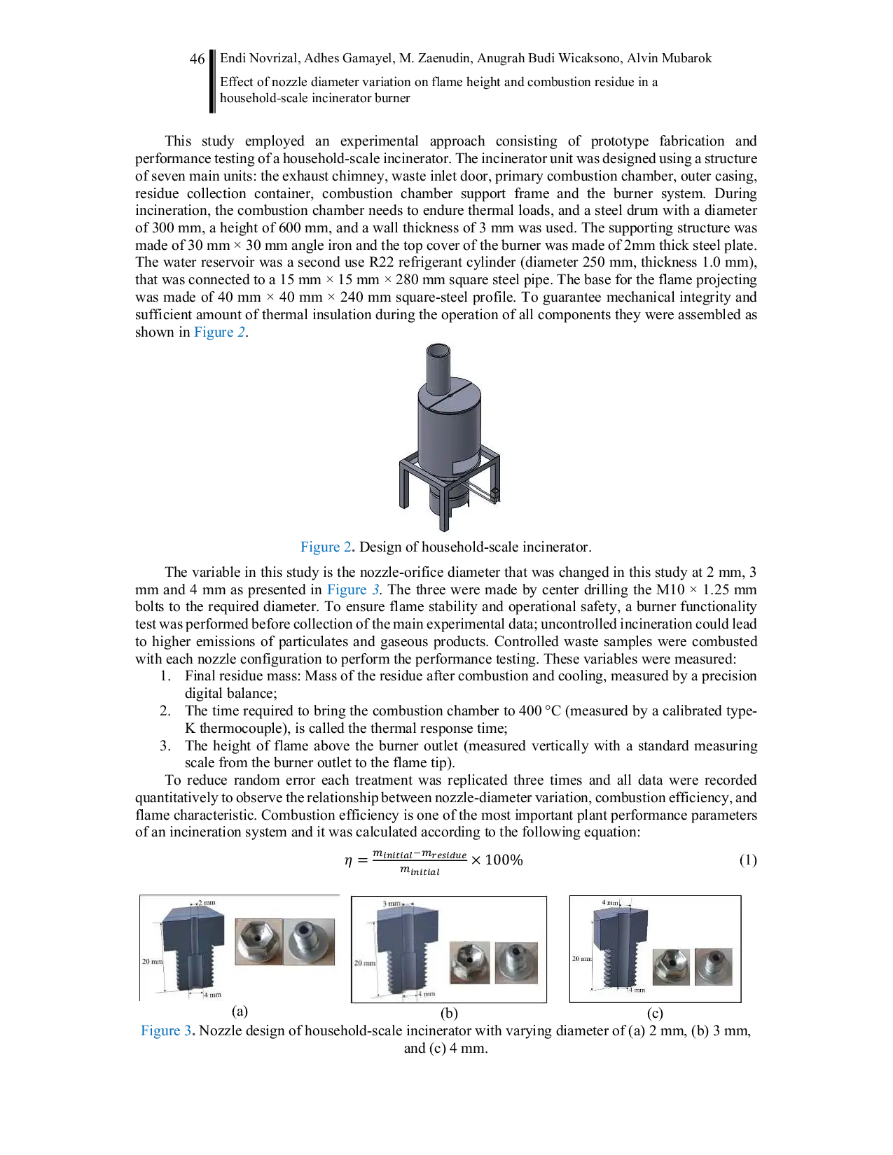 JURIS Effect of nozzle diameter variation on flame height and combustion residue in a household scale incinerator burner
