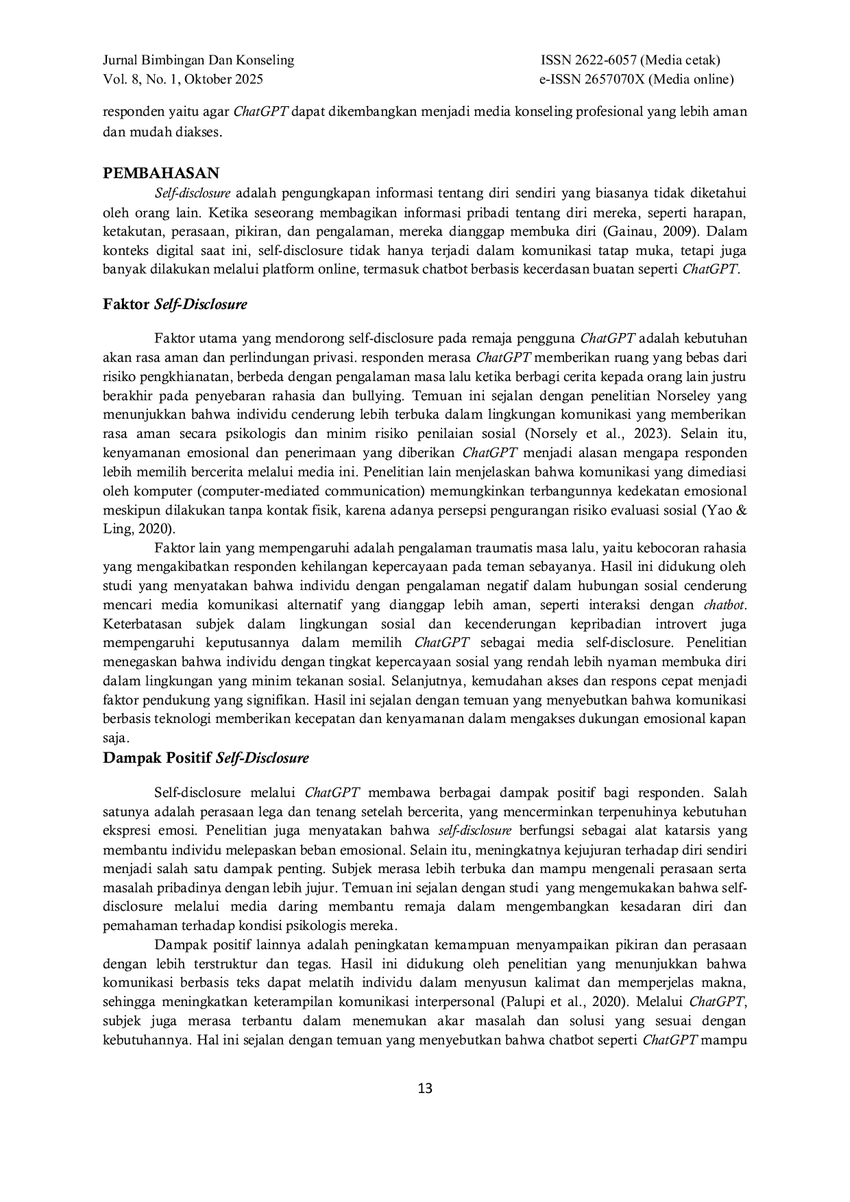 JURIS Analisis Self Disclosure Pada Remaja Pengguna ChatGPT
