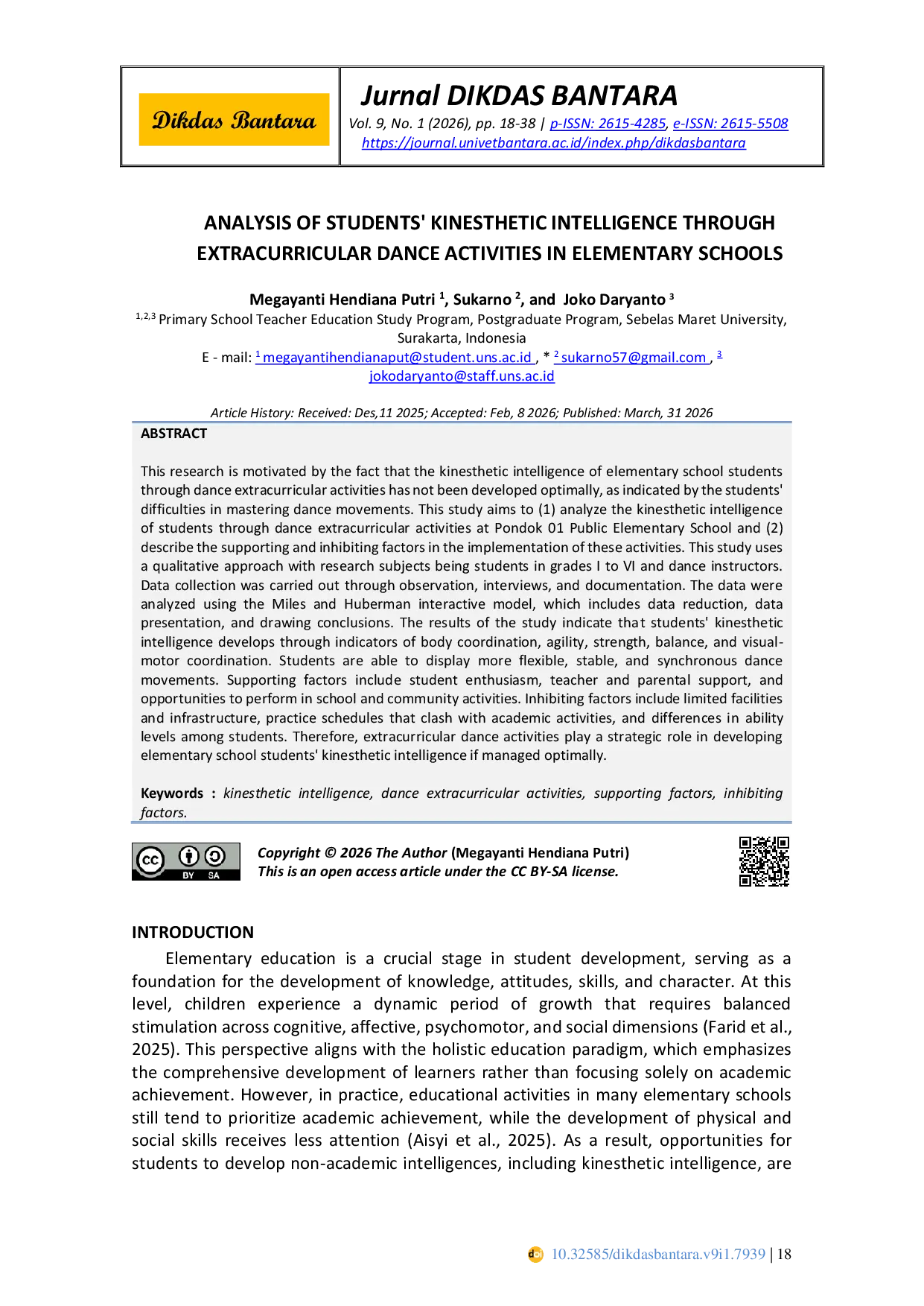 JURIS Analysis Of Students Kinesthetic Intelligence Through Extracurricular Dance Activities In Elementary Schools