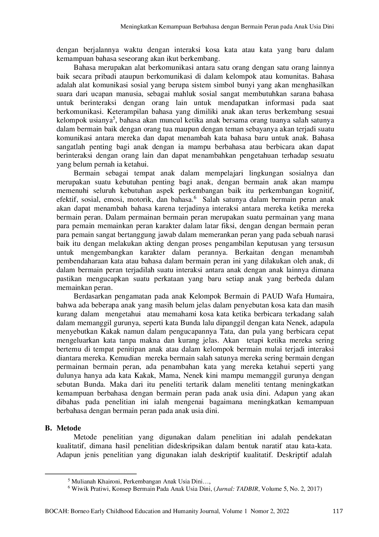 JURIS Meningkatkan Kemampuan Berbahasa dengan Bermain Peran pada Anak Usia Dini