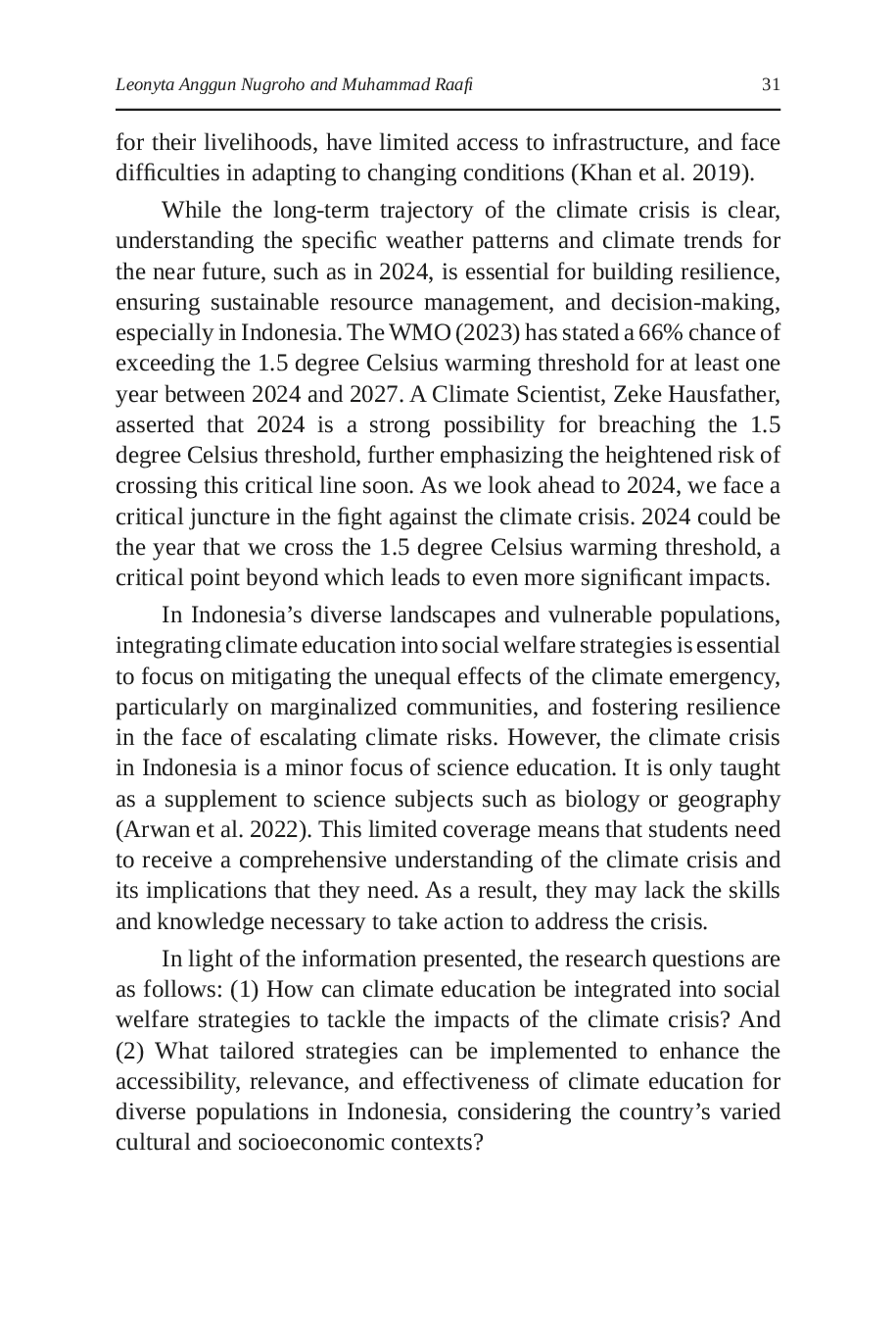 JURIS Mitigating Climate Crisis Integrating Climate Education into Educational System for Social Welfare Enhancement in Indonesia