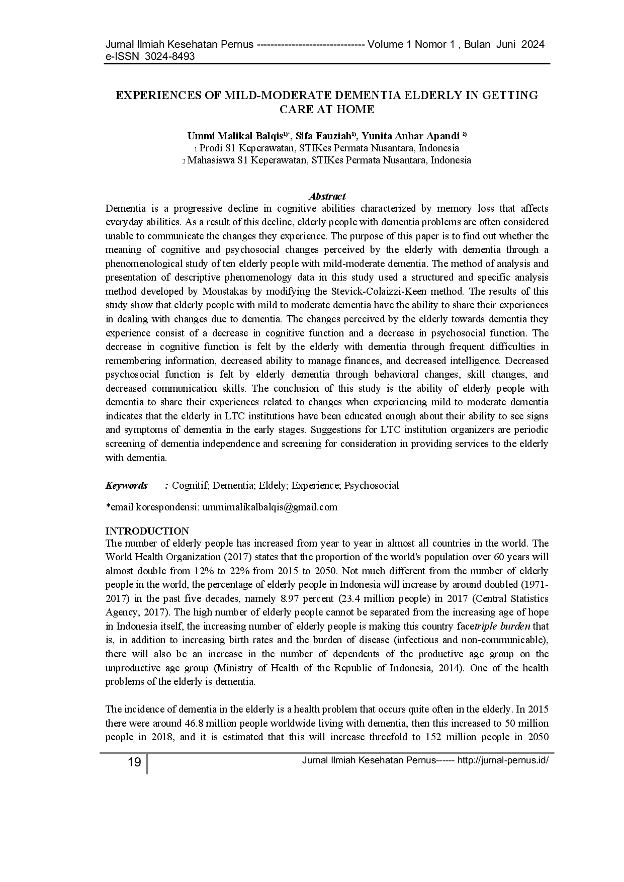 juris Experiences of Mild Moderate Dementia Elderly in Getting Care at Home