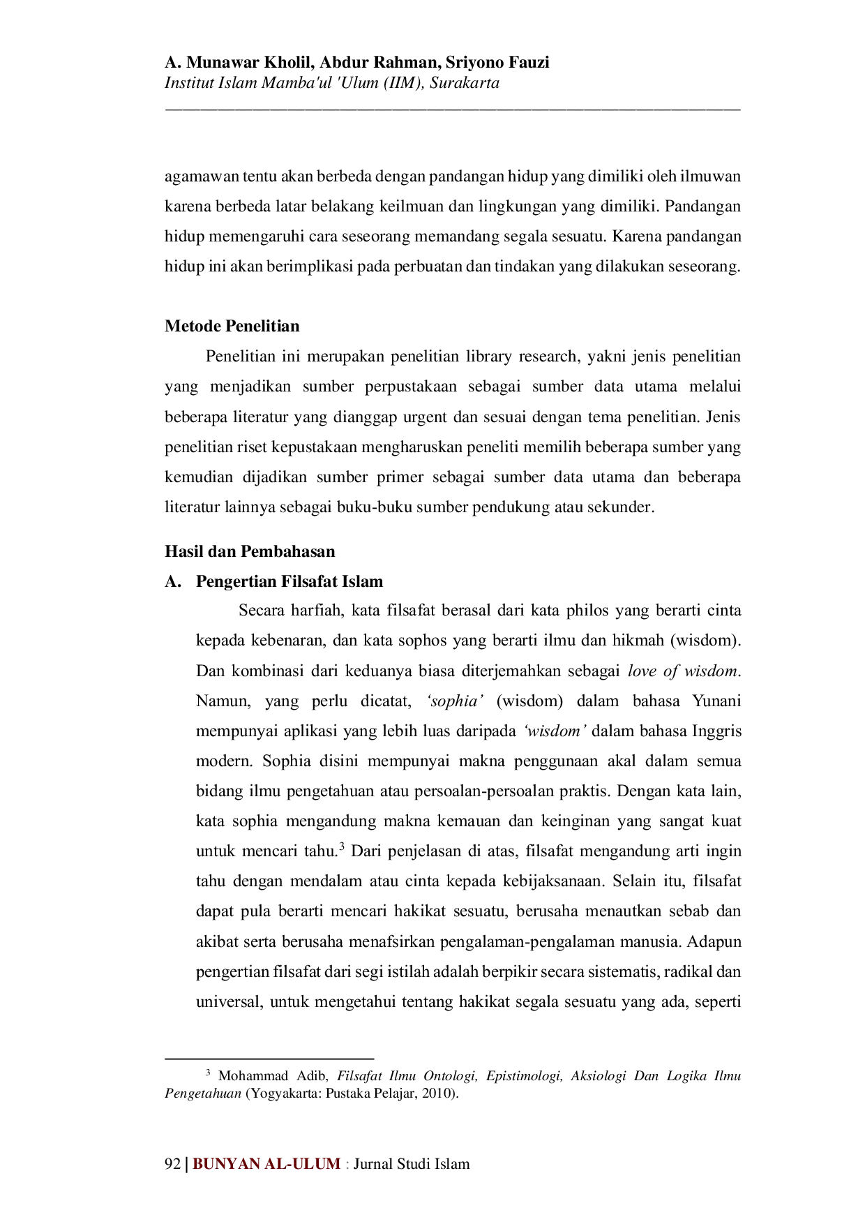 JURIS Filsafat Islam Sebuah Identifikasi Pandangan Hidup