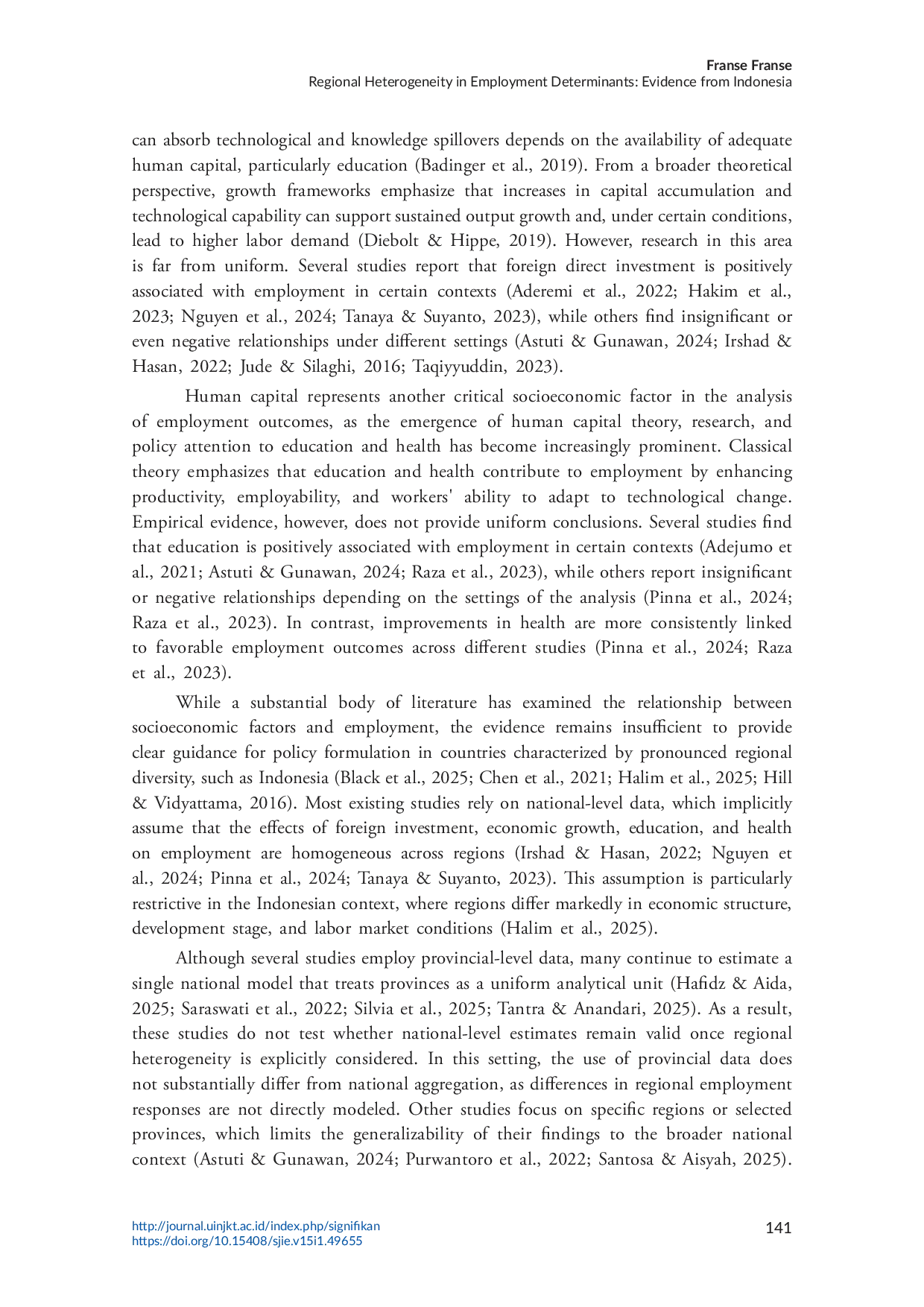 JURIS Regional Heterogeneity in Employment Determinants Evidence from Indonesia
